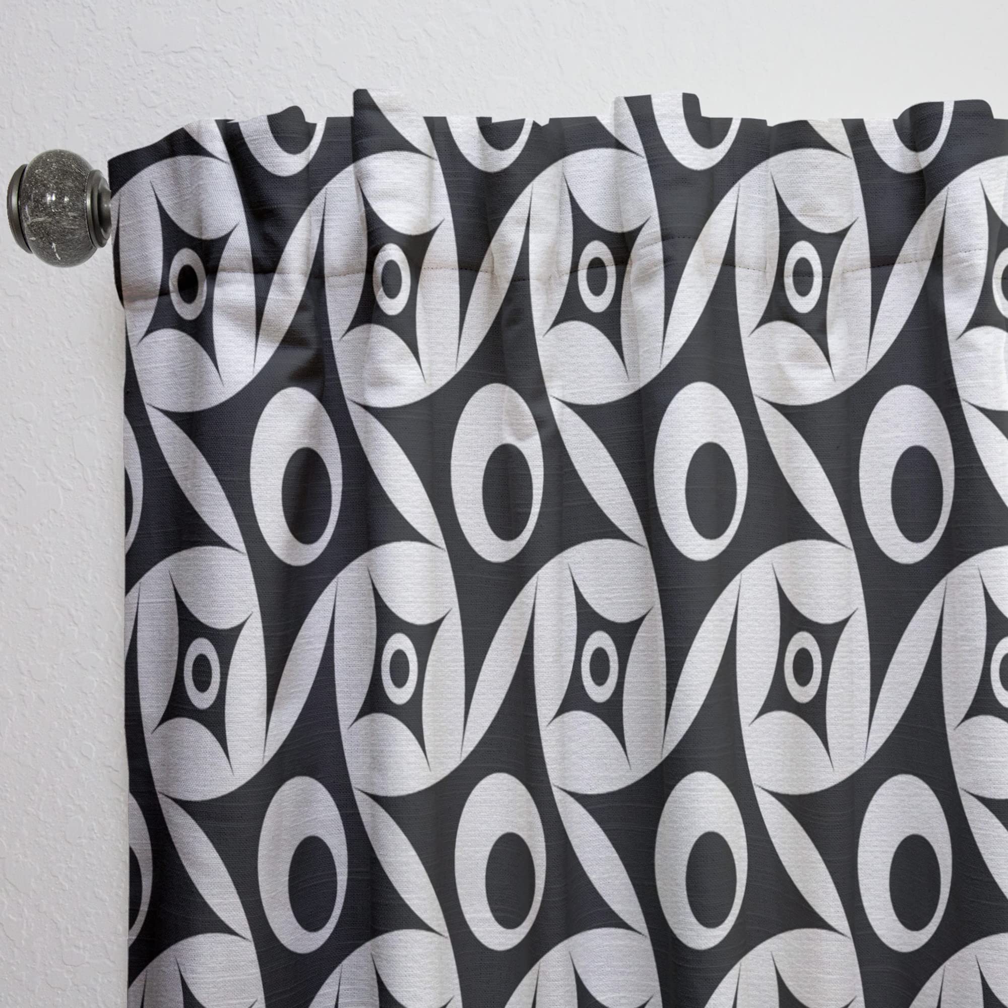 Monochrome Geometric Pattern VII Blackout Curtains - Thermal Insulated Single Panel (52x90 Inches) for Bedroom & Living Room - Modern Window Drapes for Home Decor, Privacy & Light Blocking
