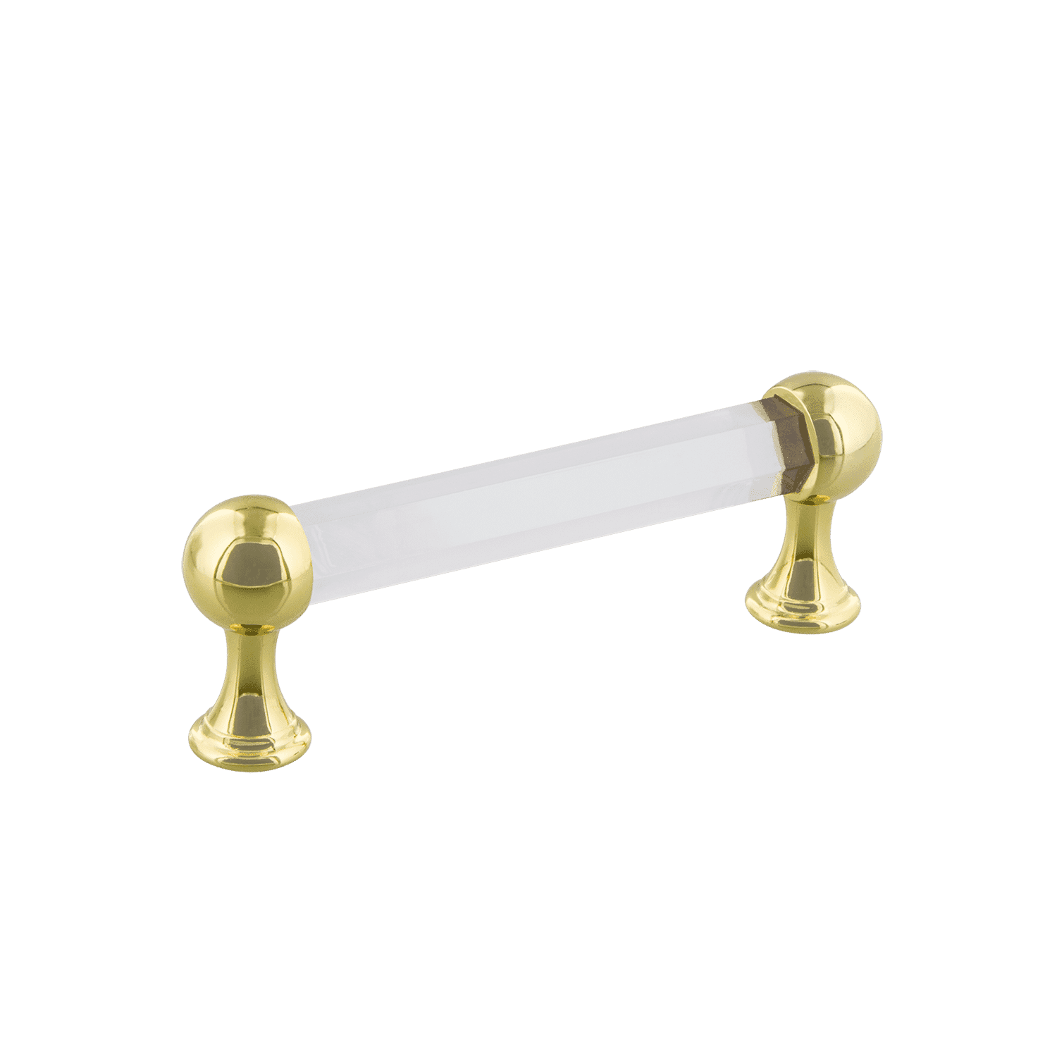 Polished Brass Crystal Cabinet Handle Pull - 3.75