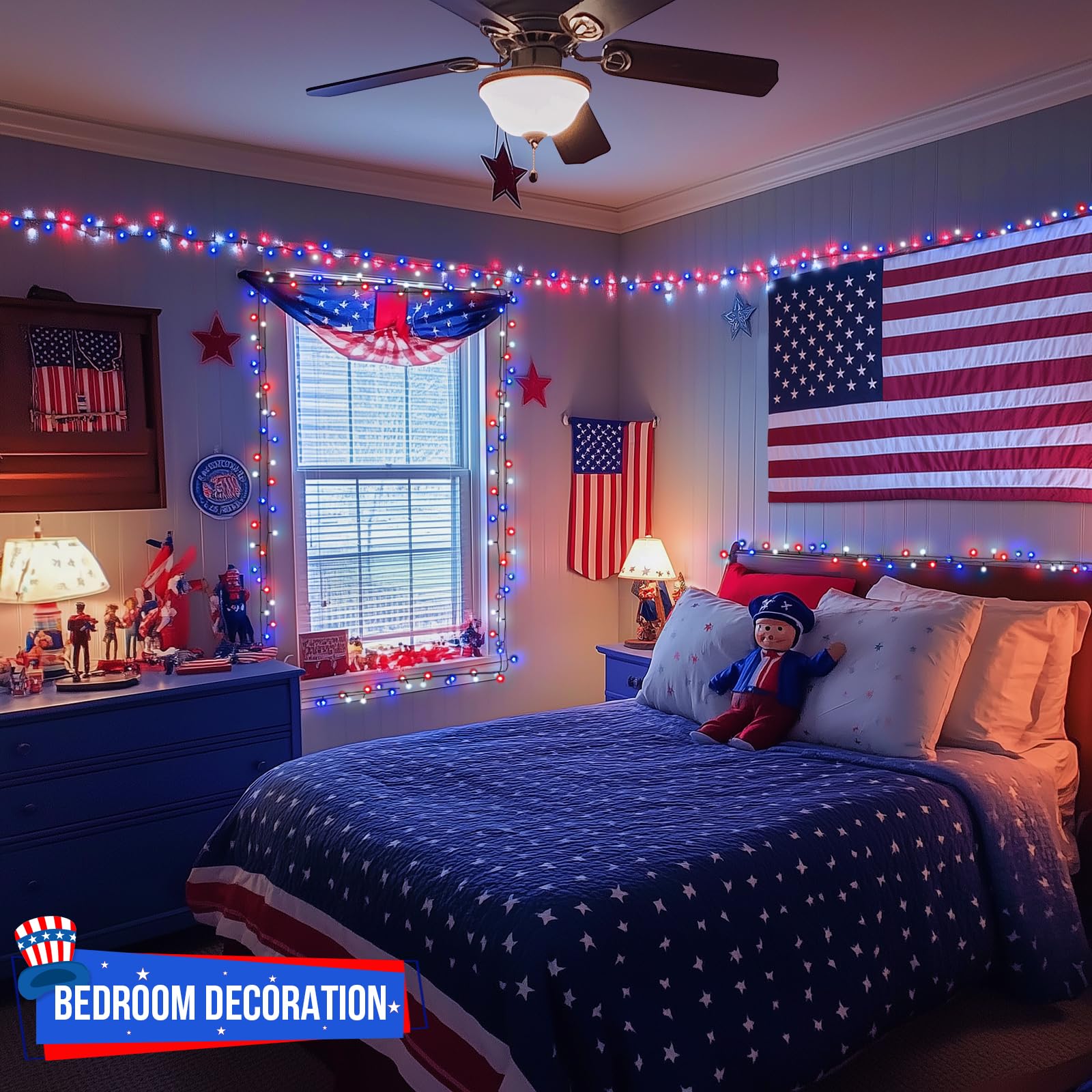 JMEXSUSS 500 LED Patriotic String Lights - Red White & Blue Outdoor Waterproof Holiday Decorations with 8 Lighting Modes, 173ft Plug-in Lights for 4th of July, Memorial Day, Independence Day - Perfect for Backyard, Garden, Party and Festival Decorations