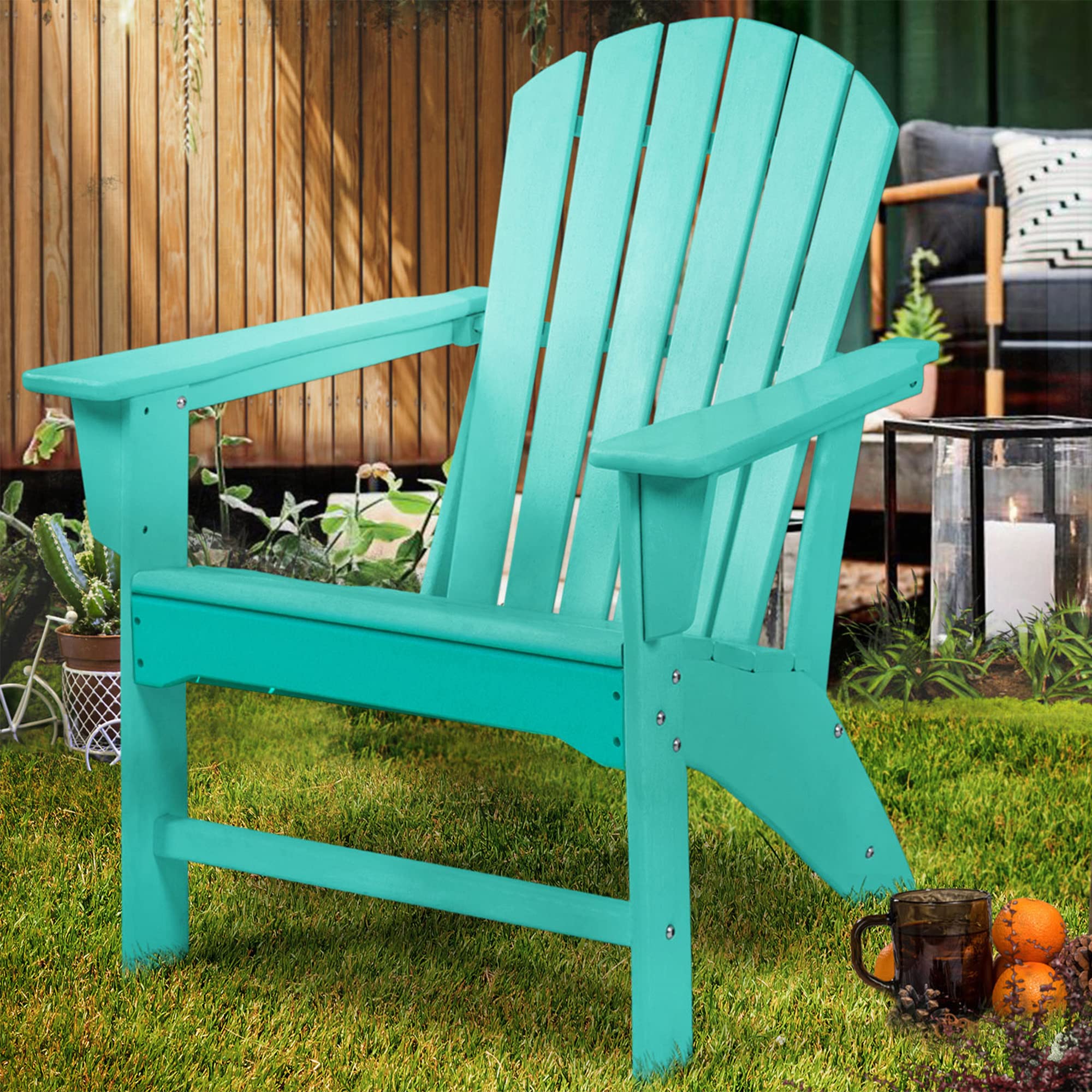 WenHaus Adirondack Chair - Outdoor Patio Furniture, Weather-Resistant Plastic Resin Deck Chair with Fire Pit Seating, Comfortable Lounge Lawn Chair in Blue - Perfect for Backyard, Garden, Poolside and Camping Relaxation