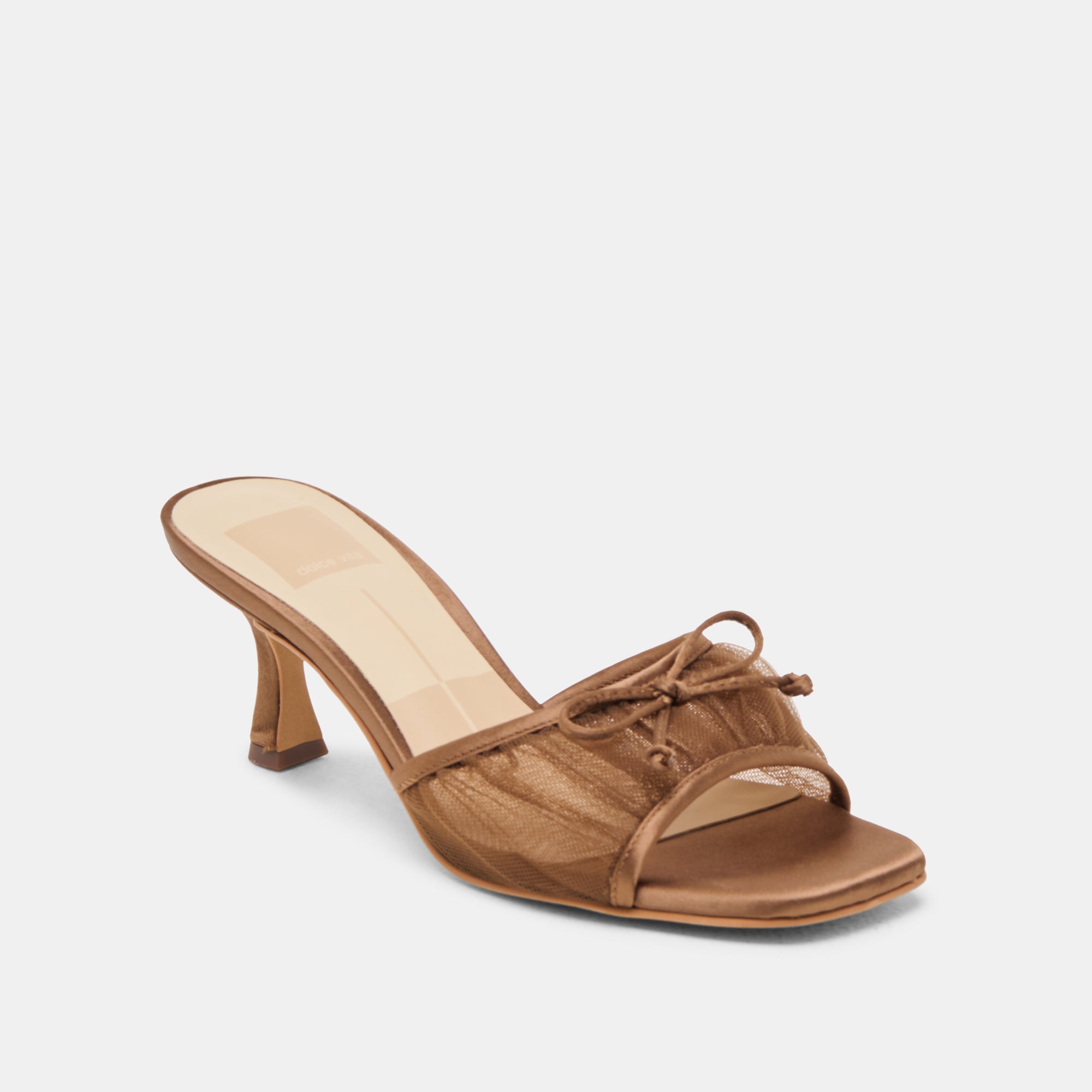 GALEN Women's Mid Heel Sandals in Brown Tulle - Perfect for Weddings, Parties & Evening Events