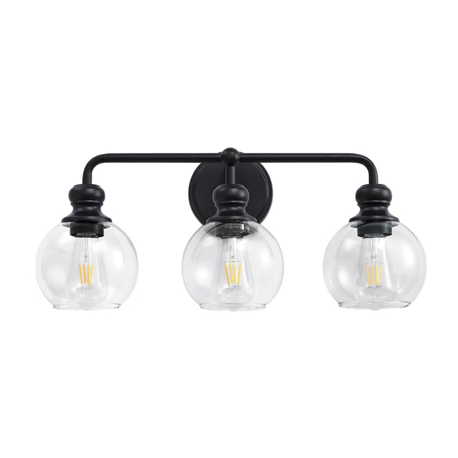 Modern Black Clear Glass 3-Light Bathroom Vanity Light - Perfect for Bathroom, Powder Room & Dressing Area Lighting