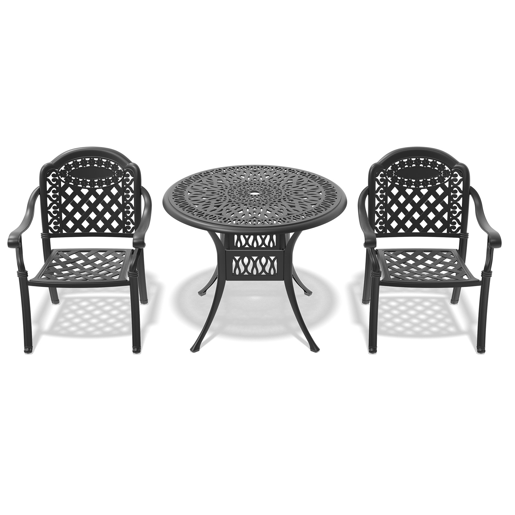 3-Piece Cast Aluminum Patio Furniture Set with Cushions (Random Colors) - Outdoor Dining & Lounge Set for Garden, Poolside, and Backyard Relaxation