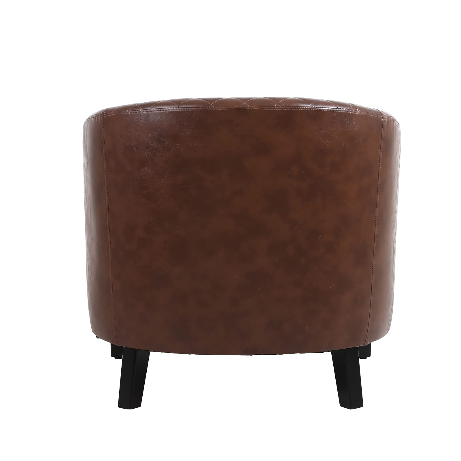 Premium SSLine Classic Upholstered Accent Arm Chair - Genuine Soft Leather Barrel Club Chair with Solid Wood Legs & Nailhead Trim - Comfortable Living Room Sofa, Office Guest Chair or Bedroom Seating (Brown) - Perfect for Relaxing, Reading & Conversation Areas