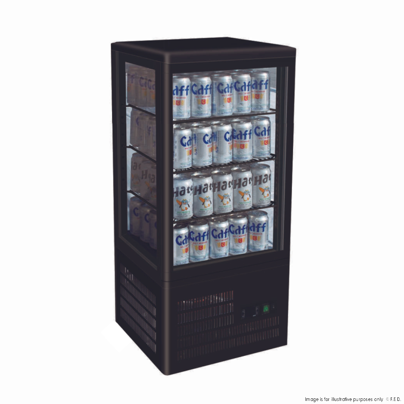2nds Thermaster 4-Sided Countertop Beverage Display Refrigerator - Black (TCBD78B NSW1960) - Perfect for Bars, Cafes, and Convenience Stores
