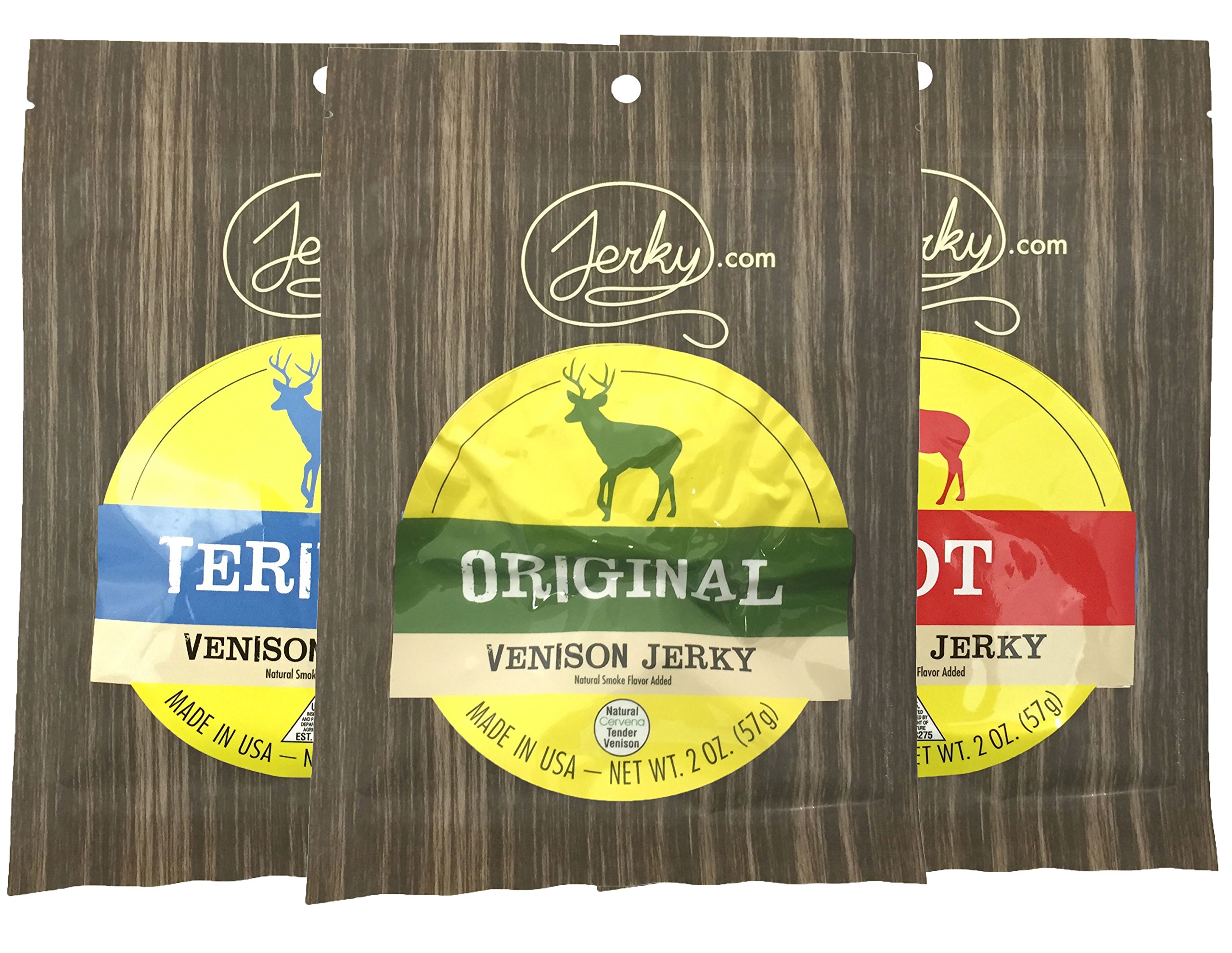 Premium Wild Venison Jerky Sampler - All-Natural High Protein Game Meat Snacks, No Preservatives - Healthy Protein Snack for Adults & Outdoor Enthusiasts - 1.75oz (3 Pack) - Perfect for Hiking, Camping & Keto Diet