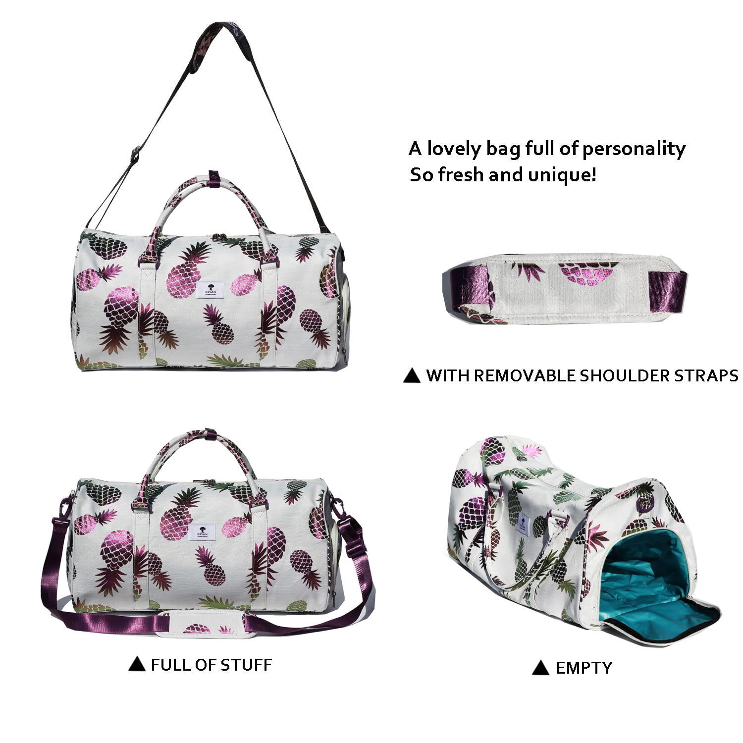 Waterproof Floral Duffel Bag - Gym Bag, Weekender Travel Bag for Women & Men - Perfect for Gym, Beach, Travel & Daily Use