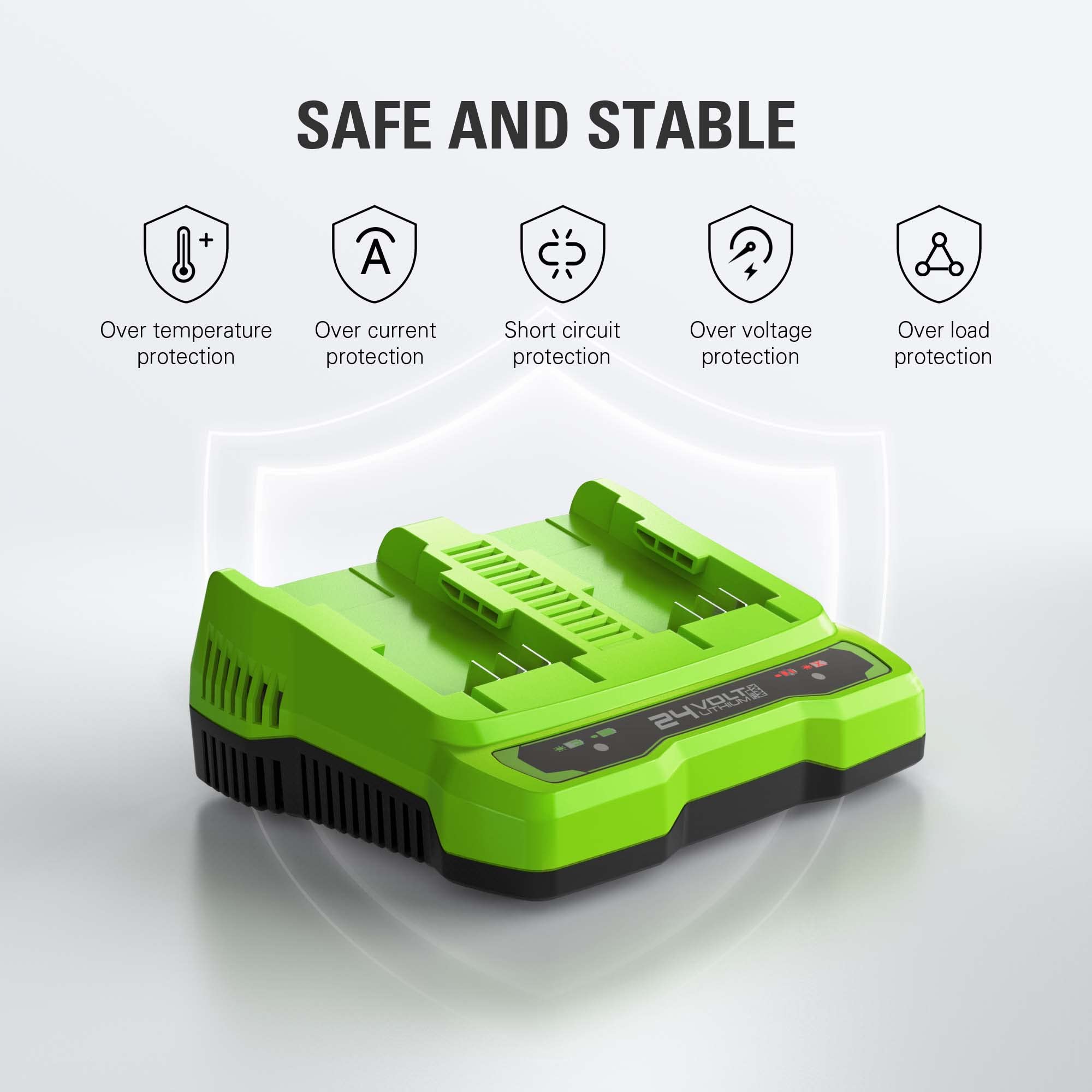 Greenworks 24V Dual Port Fast Battery Charger - Official Genuine Replacement for Greenworks Tools - Perfect for Lawn Mowers, String Trimmers & Power Tools