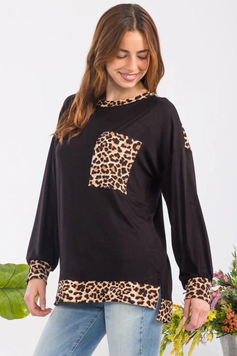 Celeste Women's Full Size Leopard Print Round Neck Dropped Shoulder T-Shirt - Casual Loose Fit Tee for Everyday Wear, Street Style & Weekend Outings