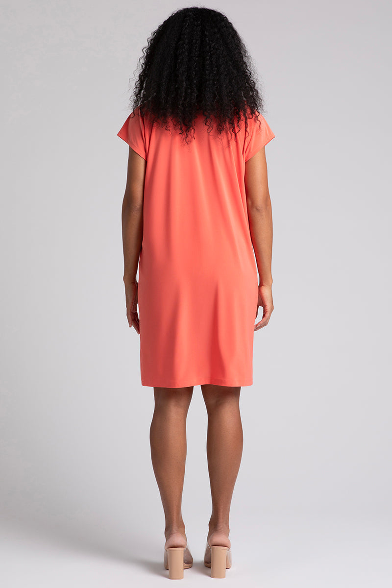 Flutter Sleeve Drop Shoulder Dress in Coral - Elegant Boho Summer Dress for Beach, Party & Casual Wear
