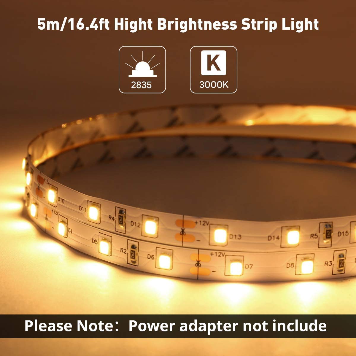 Lepro 32.8ft LED Light Strip - 600 LEDs Warm White Flexible Tape Lights (2x16.4ft) 12V DC Non-Waterproof for Home Kitchen Bedroom DIY Decor - Perfect for Accent Lighting, Under Cabinet, Car Interior, and Party Decoration