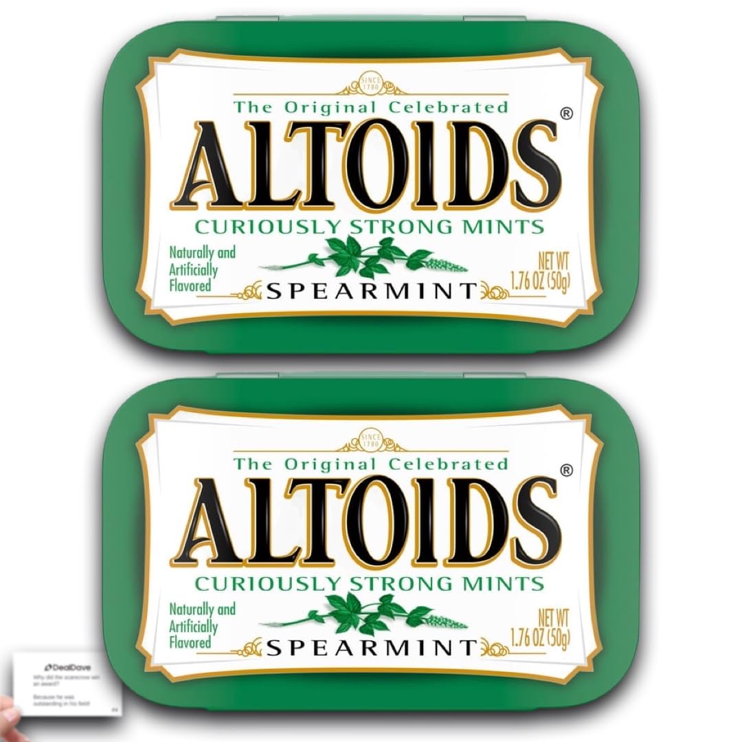 Altoids Spearmint Curiously Strong Mints - 1.76 Ounce Tin (Pack of 2) - Fresh Breath Mints for Office, Travel & Everyday Use - Includes Deal Dave Card
