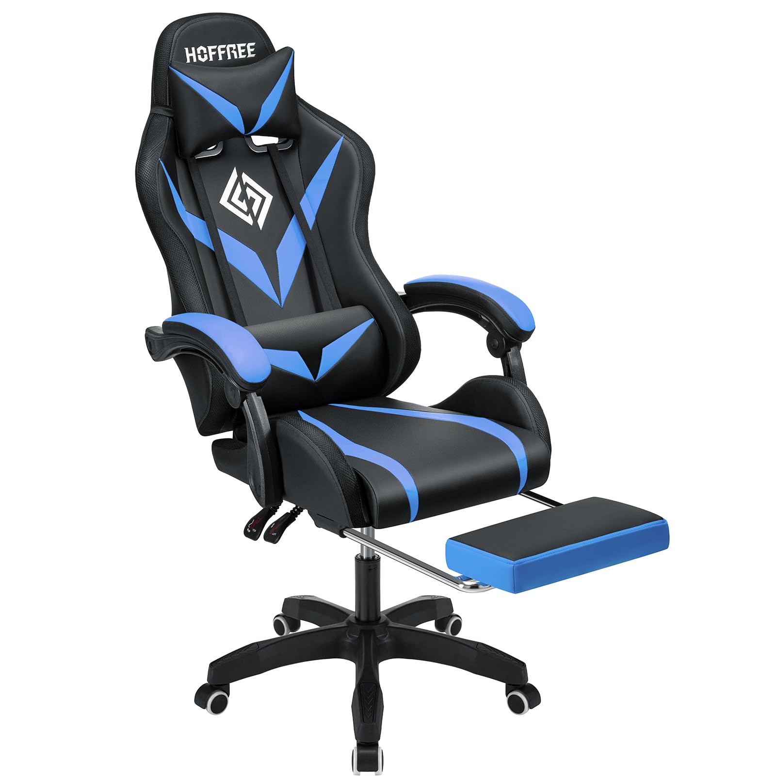 HOFFREE Ergonomic Gaming Chair with Massage, Bluetooth Speakers & RGB LED Lights - High Back Lumbar Support Computer Chair with Footrest for PC Gamers - Perfect for Esports, Streaming & Home Office (Blue & Black)