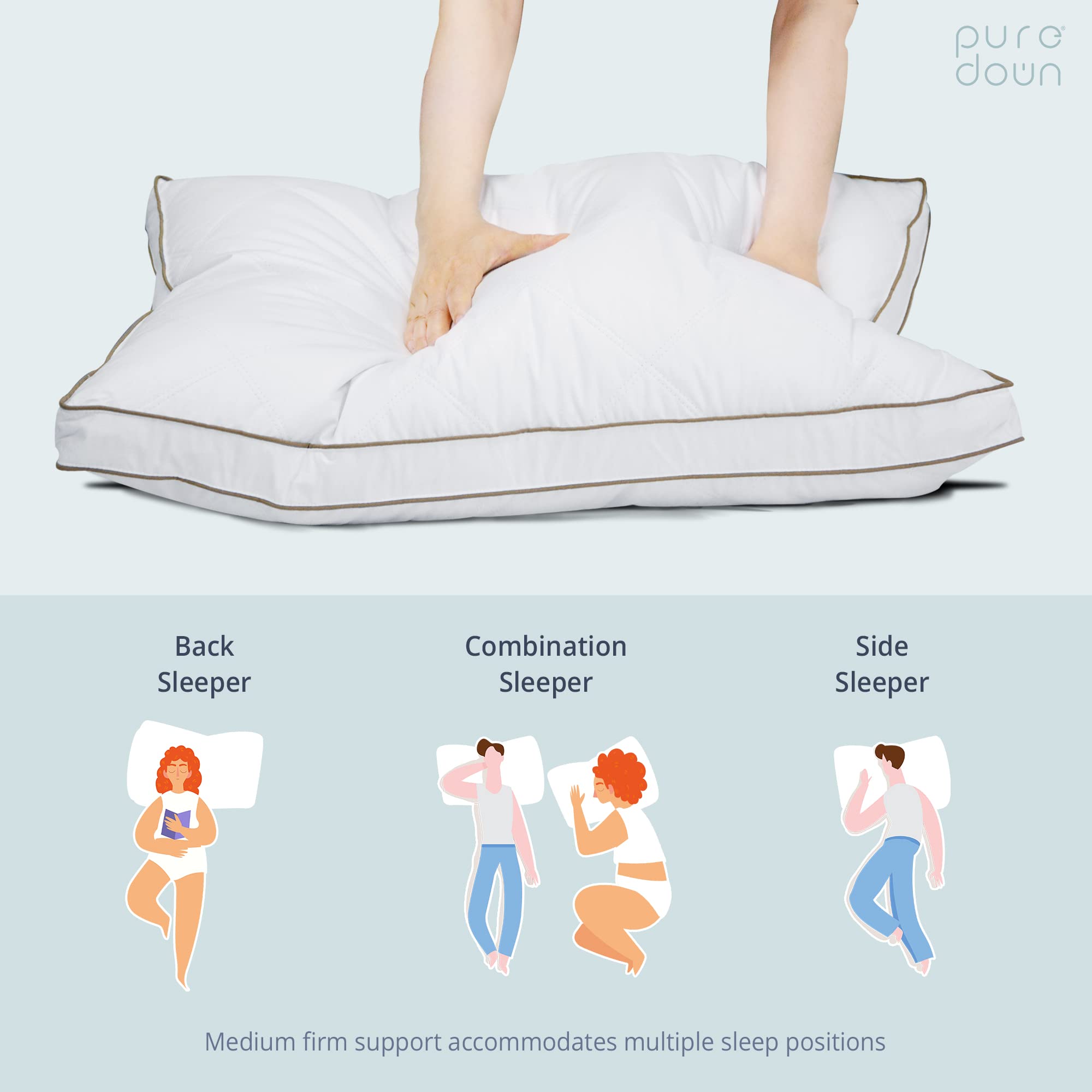 Premium Puredown Goose Feather & Down Pillow Set of 2 - King Size Gusseted Hotel Collection Bed Pillows for Side, Back & Stomach Sleepers - Luxury Comfort for Home & Travel Use