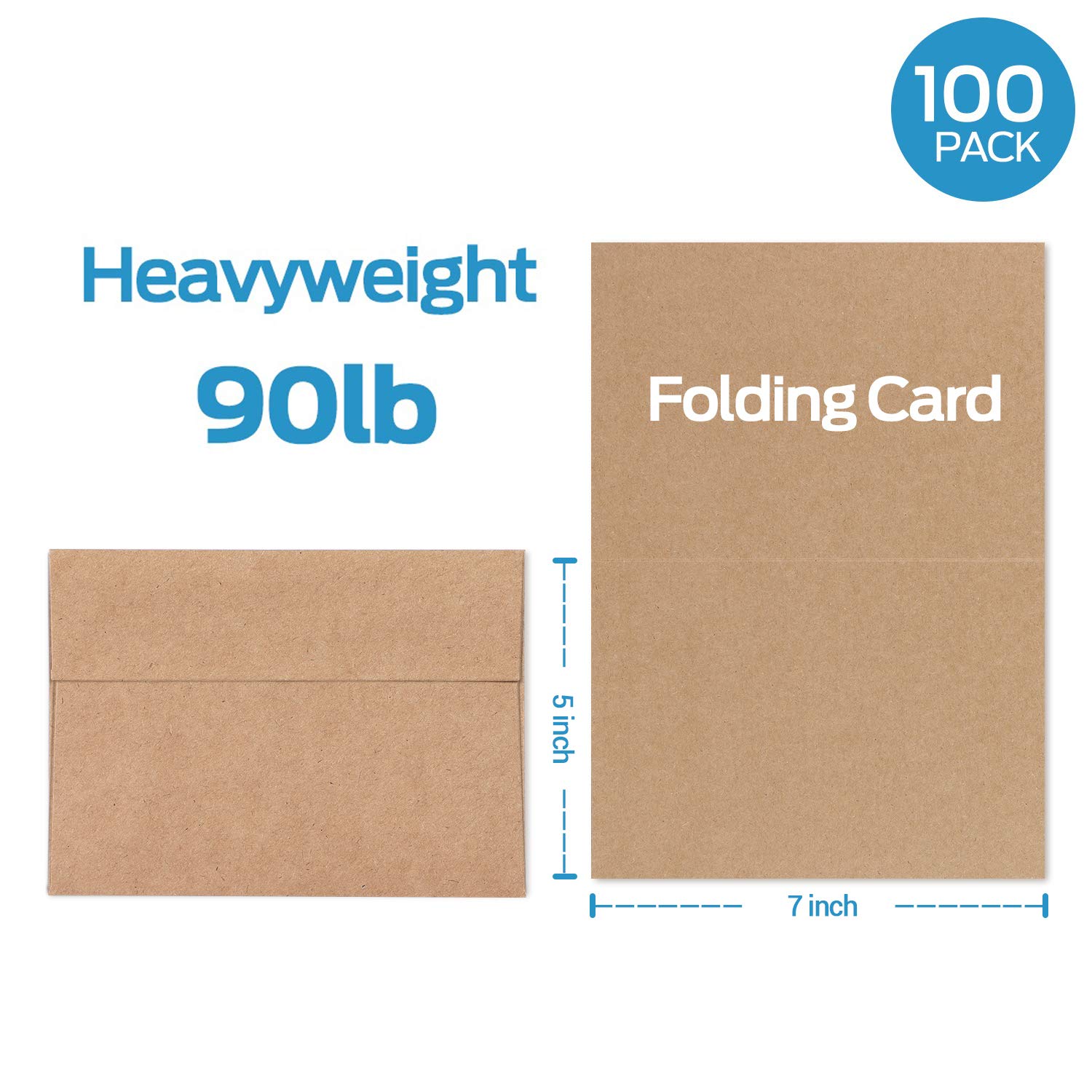 Ohuhu 100-Pack 5x7 Heavyweight Kraft Paper Blank Cards & A7 Envelopes for DIY Greeting Cards - Perfect for Weddings, Birthdays, Invitations, Baby Showers, Thank You Notes & All Occasions | Handmade Stationery, Crafting & Personalized Gifts