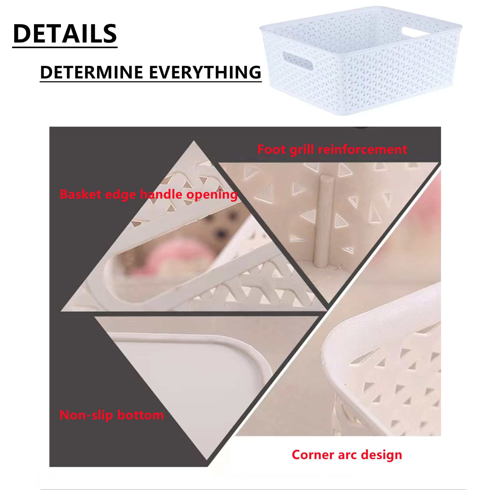 5-Pack White Plastic Storage Baskets - Small Organizer Bins for Pantry, Countertops, Cabinets, Bedroom & Bathroom - Perfect for Home, Office & Dorm Organization (5-Piece Set)