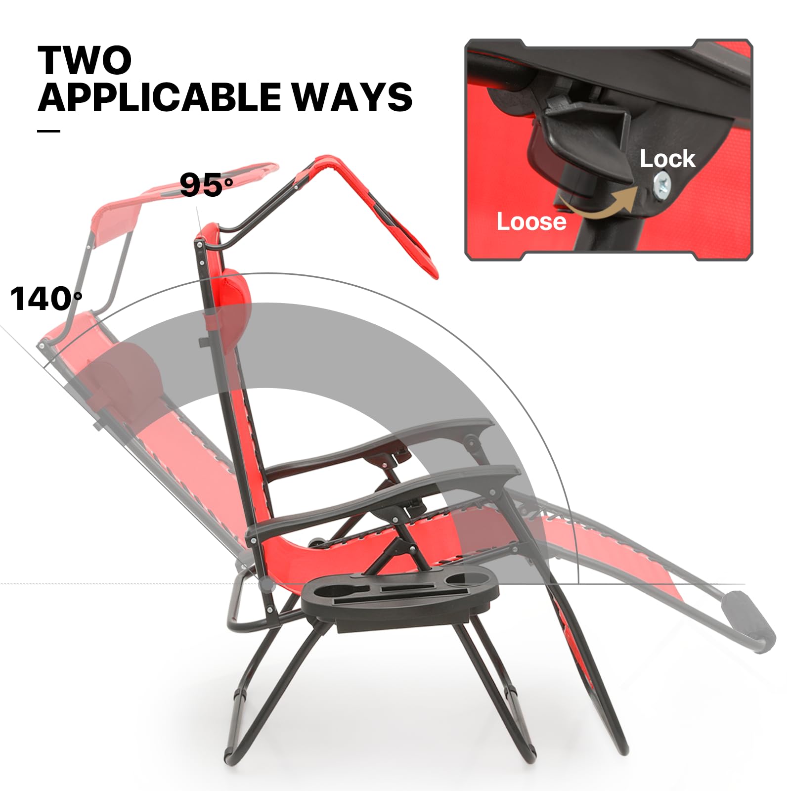 **MoNiBloom Zero Gravity Chairs Set of 2 – Patio Anti-Gravity Recliner with Canopy Shade, Foldable Outdoor Lounger with Cup Holder & Tray – Adjustable Headrest & Footrest – Perfect for Beach, Camping, Backyard & Poolside Relaxation (Red)**