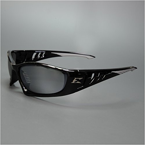 Edge SB117 Baretti Military Grade Safety Glasses - ANSI/ISEA & MCEPS Certified, UV 400 Protection, Anti-Scratch & Non-Slip Design, Black Frame with Silver Mirror Lens (5.04