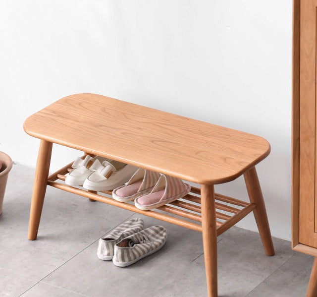Solid Oak Wood Shoe Bench - Sturdy Entryway Storage with Seat | Perfect for Hallway, Mudroom & Bedroom Organization