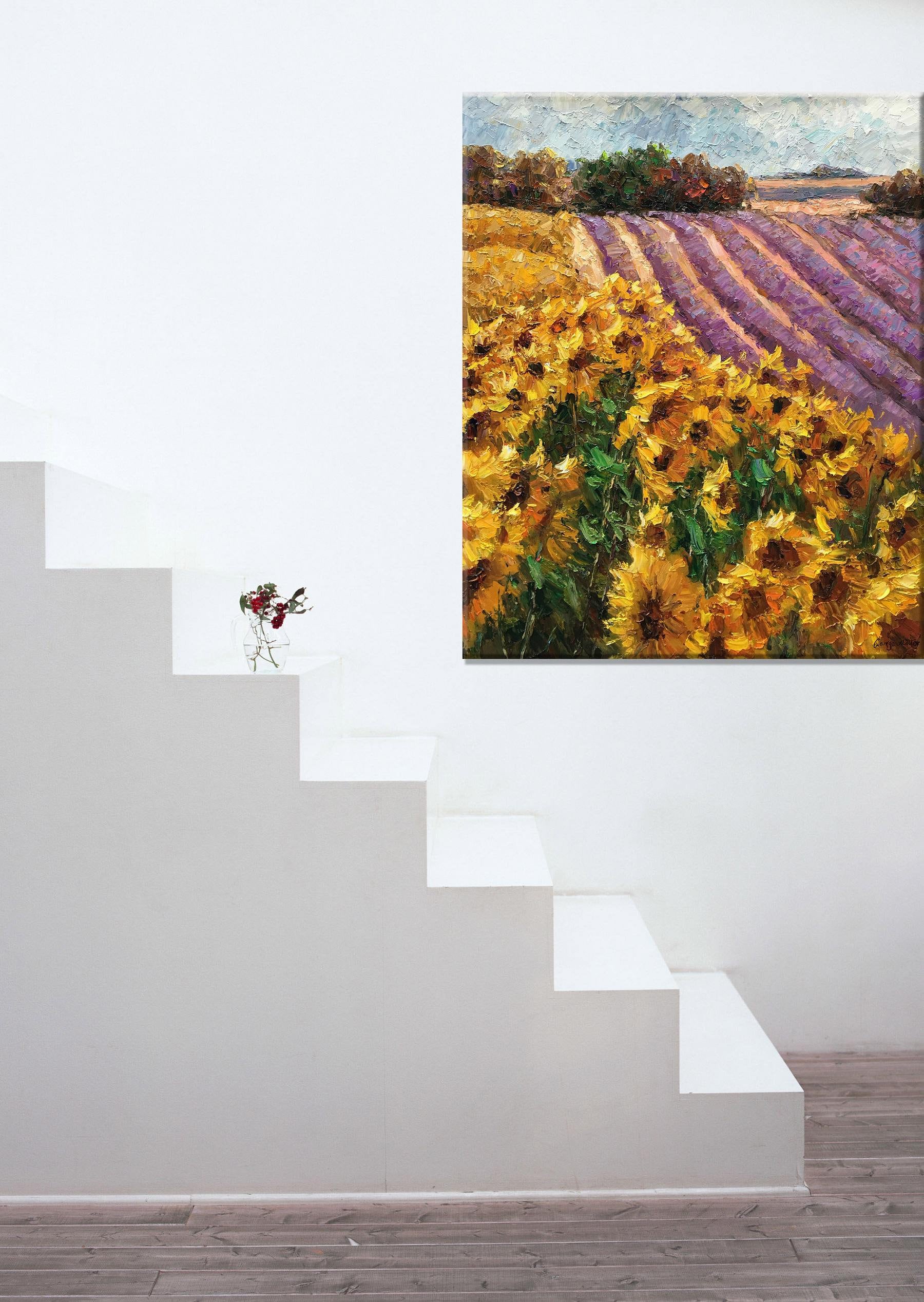 Sunflower Fields Oil Painting - Extra Large Handmade Floral Wall Art with Texture - Contemporary Yellow Artwork for Living Room & Bedroom Decor