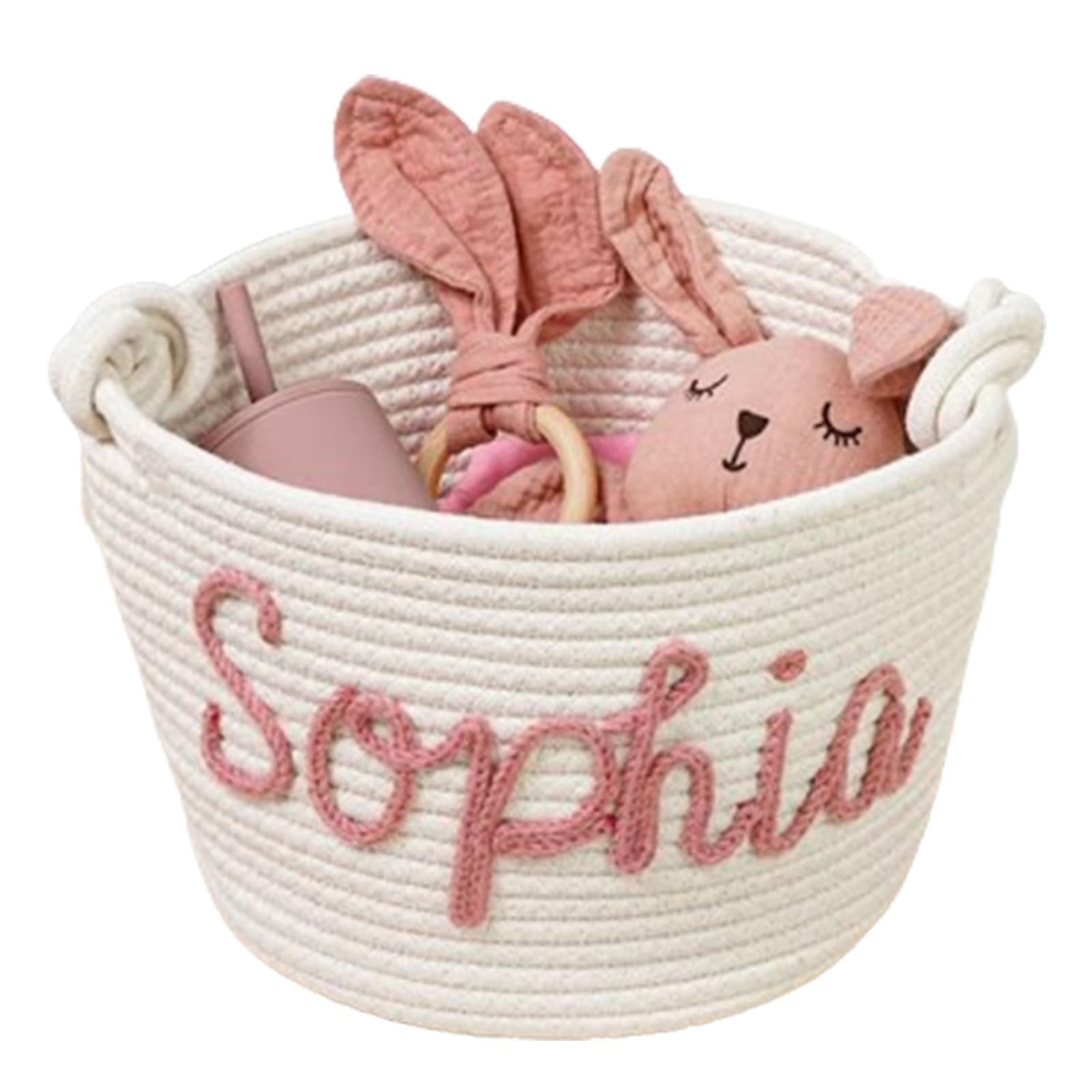 Personalized Baby Name Basket - Custom Cotton Rope Baby Shower Gift, Diaper Caddy & Nursery Organizer for Newborn Essentials | Perfect for Baby Showers, Nursery Storage & Gift Giving (Style C)