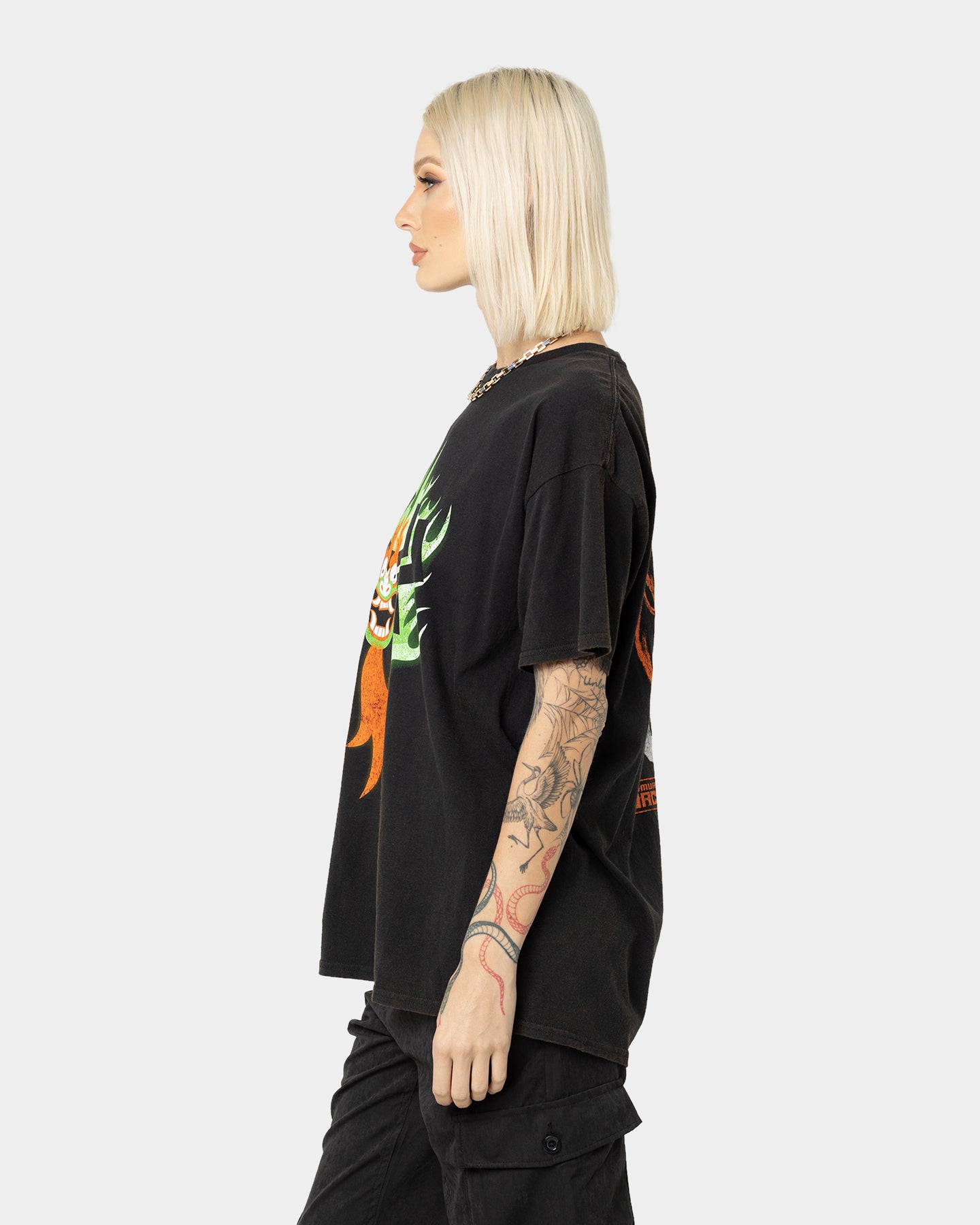 Samurai Jack Aku Graphic T-Shirt - Black Vintage Wash - Anime Cartoon Tee for Men & Women - Perfect for Cosplay, Casual Wear, and Anime Fans