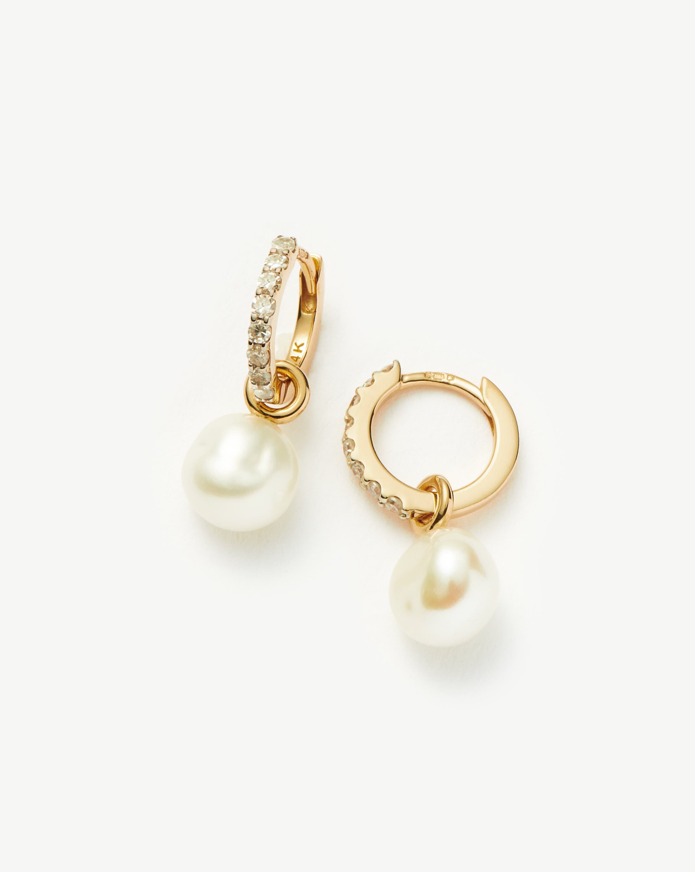 14K Solid Gold Pearl & Diamond Hoop Earrings - Elegant Fine Jewelry for Women | Perfect for Weddings, Parties & Special Occasions