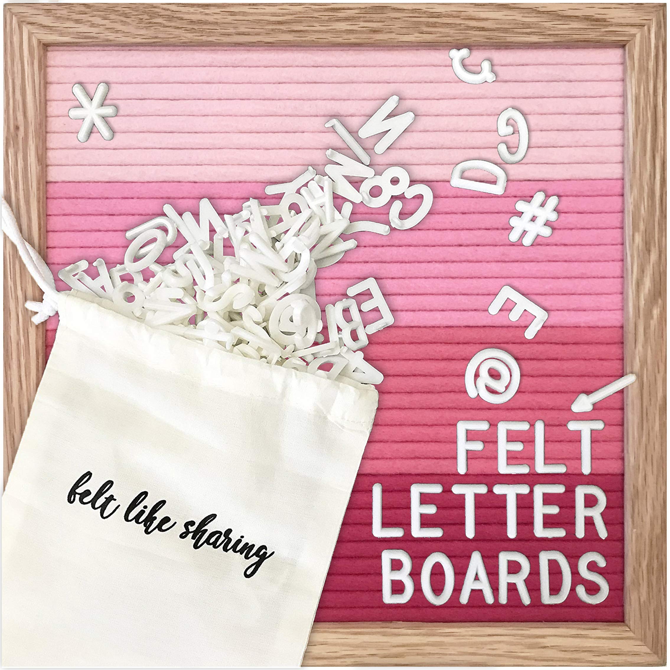 10x10in White Felt Letter Board with 300 Changeable Letters - Oak Frame Wooden Message Board for Baby Announcements, Milestones, Office Decor | Perfect for Home, Nursery, Wedding & Party Decorations
