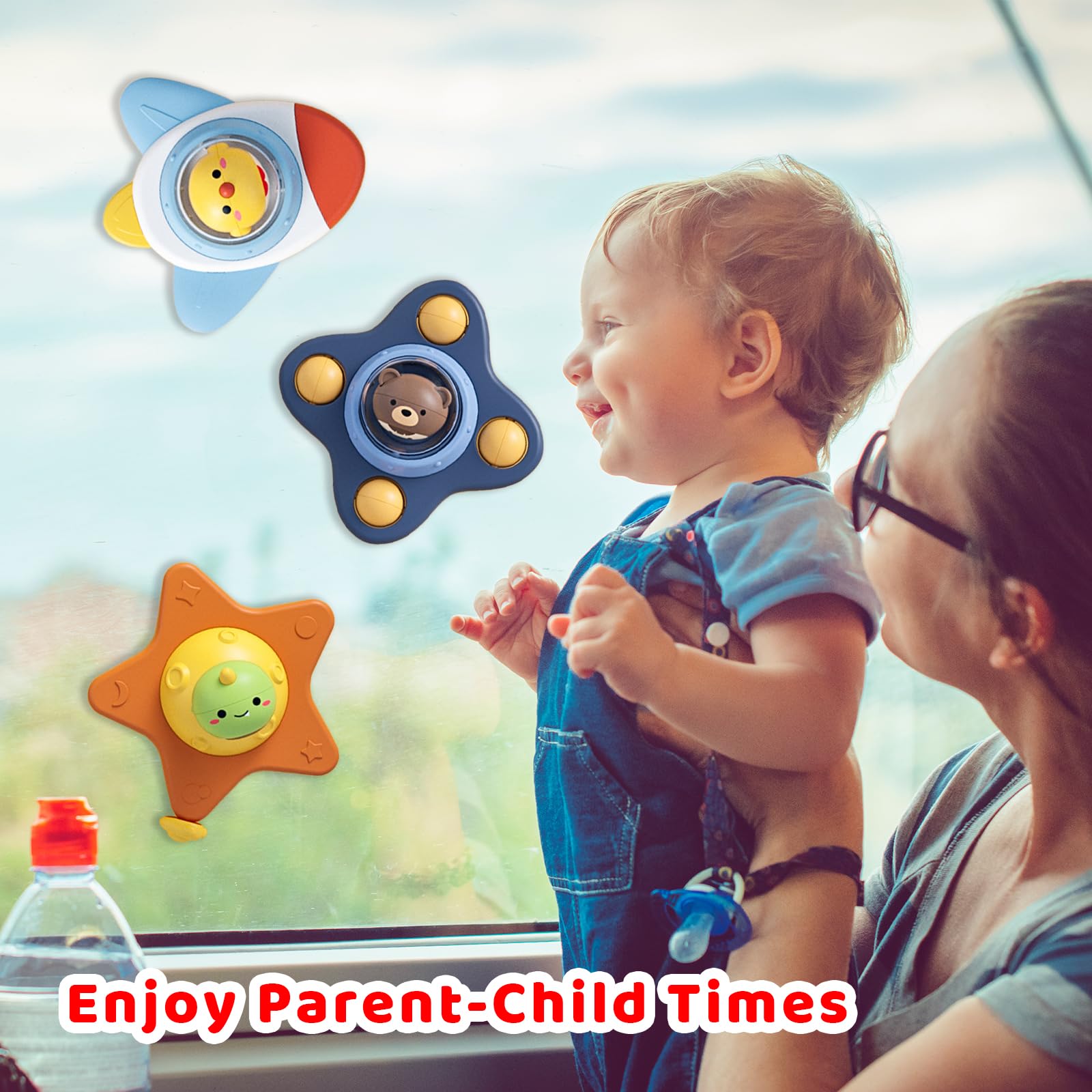 3PCS Suction Cup Spinner Toy for Toddlers - Sensory Bath Toys for Babies & Kids, Fun Travel & Learning Spinning Toys, Perfect Birthday Gift for Boys & Girls (Universe Design) - Great for Bath Time, Car Rides & Sensory Play