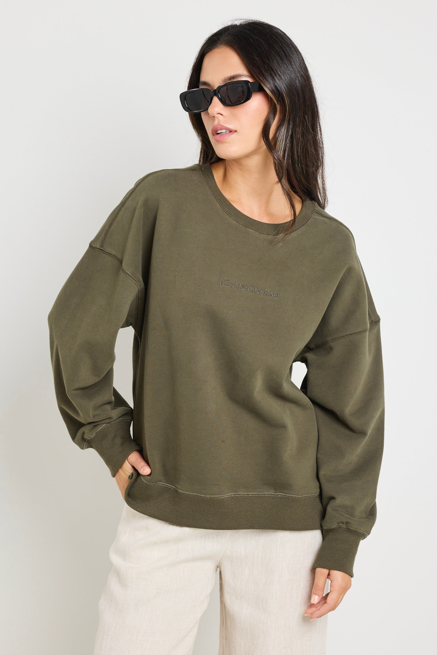 RE:UNION Label Daylight Khaki Sweatshirt for Men & Women - Comfortable Casual Pullover for Streetwear, Lounge & Everyday Wear