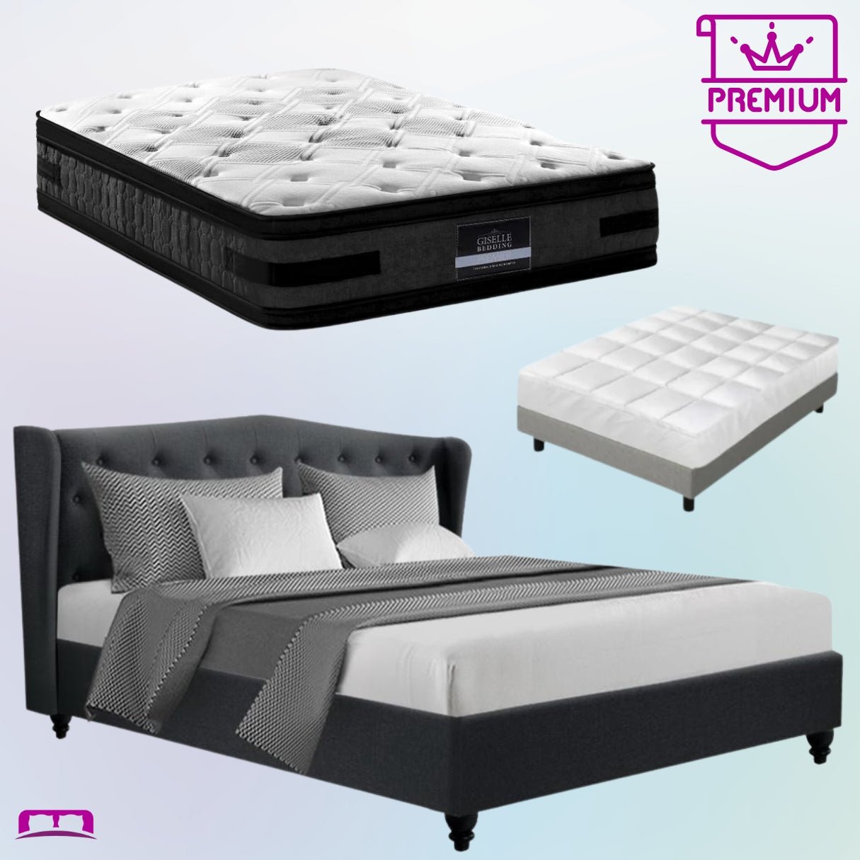 King Premium Altona Bed Charcoal Euro Top Mattress - Medium Firm Support with Cooling Bamboo Topper | Perfect for Master Bedrooms, Guest Rooms & Hot Sleepers