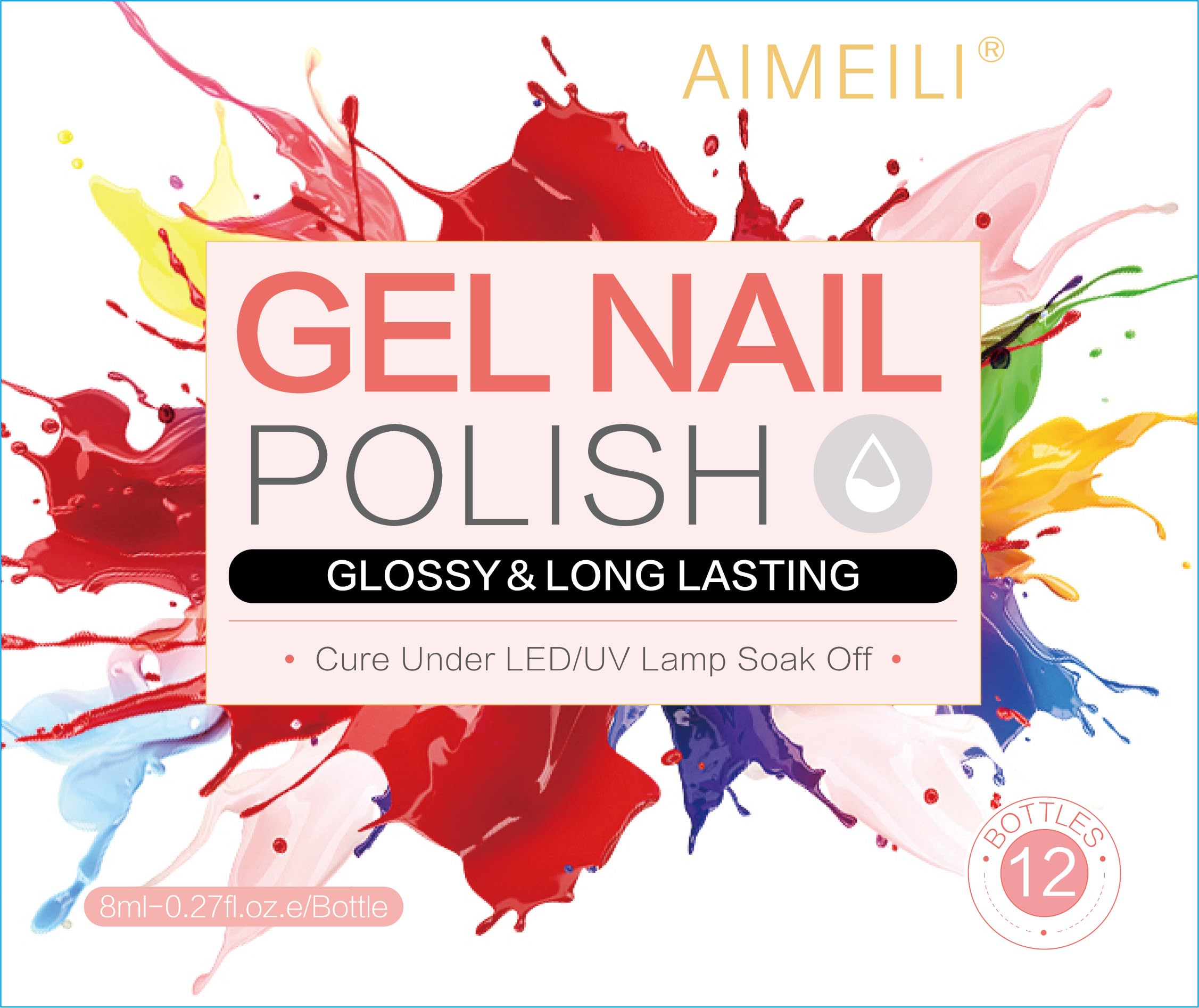 AIMEILI Neon Gel Nail Polish Set - 12 Vibrant Colors (8ml Each) | UV LED Soak Off Nail Art Polish Kit | Spring Summer Nails in Pink, Red, Orange, Green, Blue, Purple | Perfect for DIY Manicures, Salon Use & Gift Giving