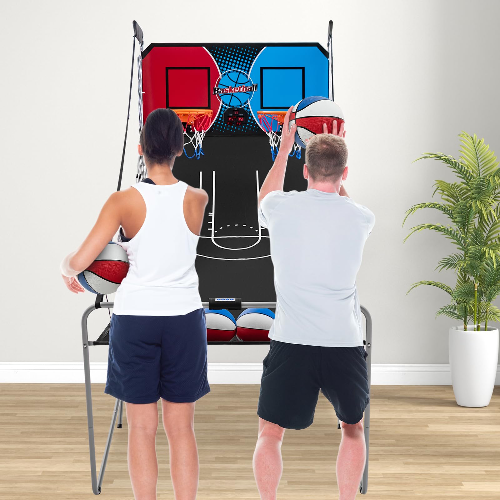 Foldable Dual Shot Basketball Arcade Game with LCD Scoreboard - Indoor/Outdoor Fun for Kids & Adults