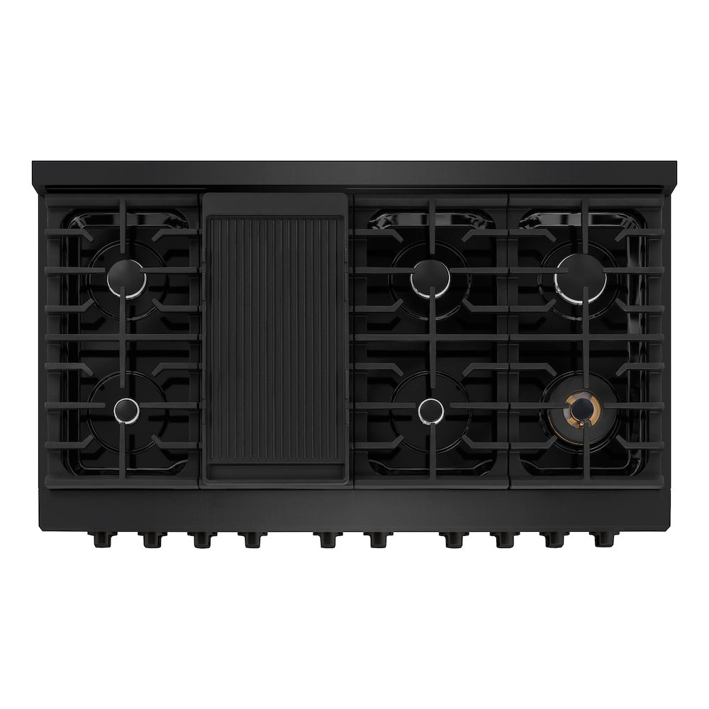 ZLINE 48-Inch 6.7 cu. ft. Black Stainless Steel Double Oven Gas Range with 8 Burner Cooktop - Professional Kitchen Appliance for Home Chefs & Large Family Cooking (SGRB 48)