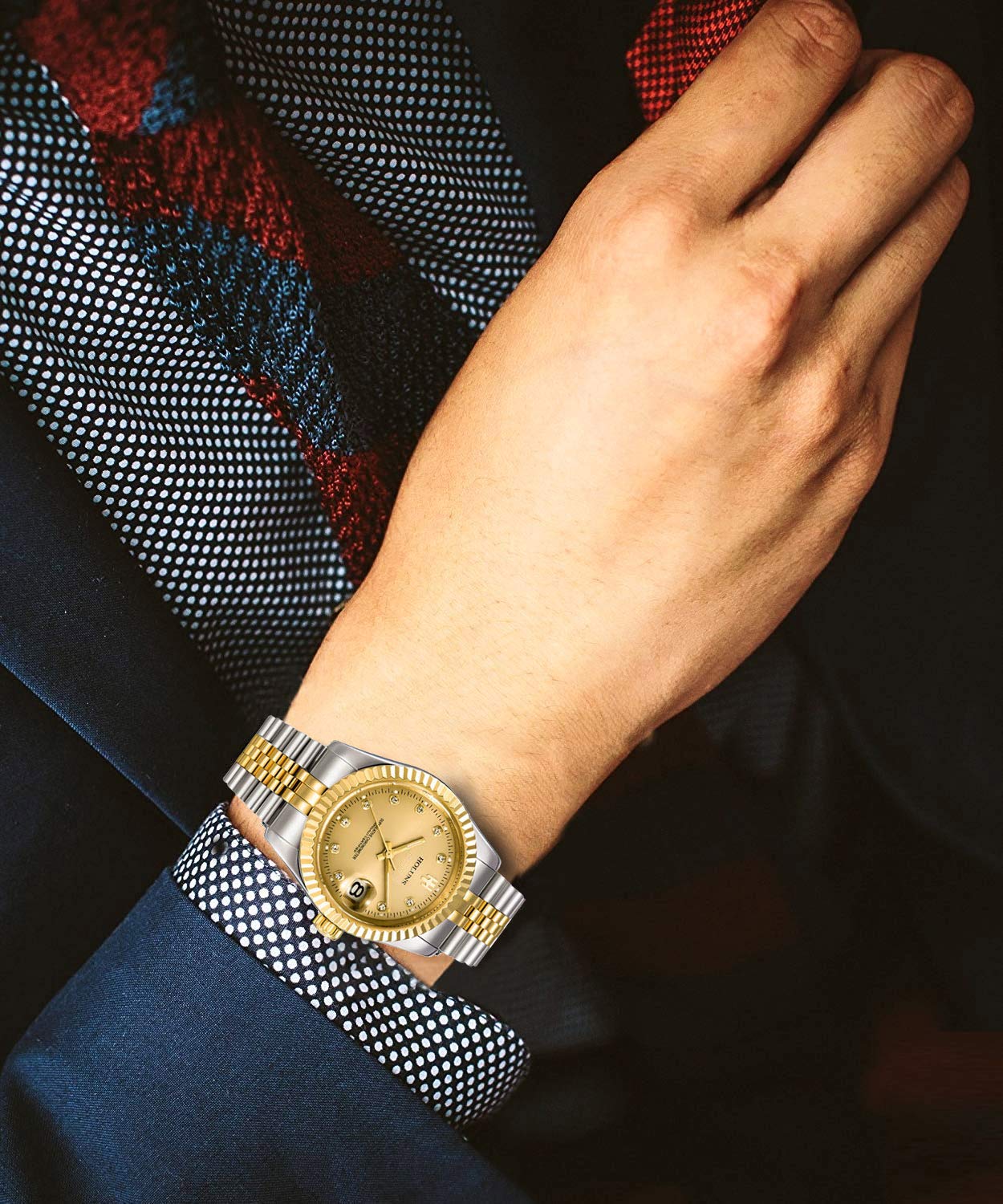 Gosasa Men's Gold Stainless Steel Automatic Mechanical Self-Winding Watch - Luxury Dress Wristwatch for Business, Formal Events & Gifts