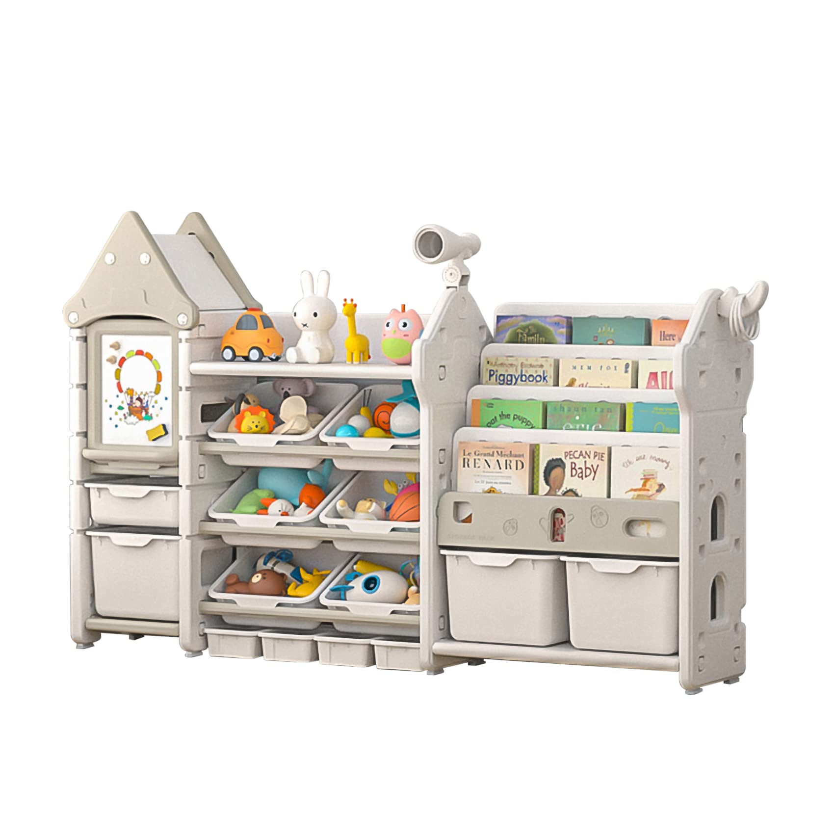 UNICOO Kids Toy Storage Organizer & Bookshelf with Bins - Multifunctional Toy Shelf Organizer for Playroom, Nursery, Bedroom - Perfect for Organizing Toys, Books, and Kids' Room Decor
