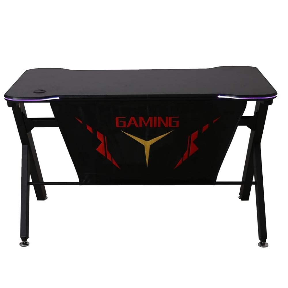 Premium R-Shaped Gaming Desk with LED Lights - Ergonomic Computer Table for Esports & Racing Enthusiasts | Perfect for Streaming, Gaming & Work Setup
