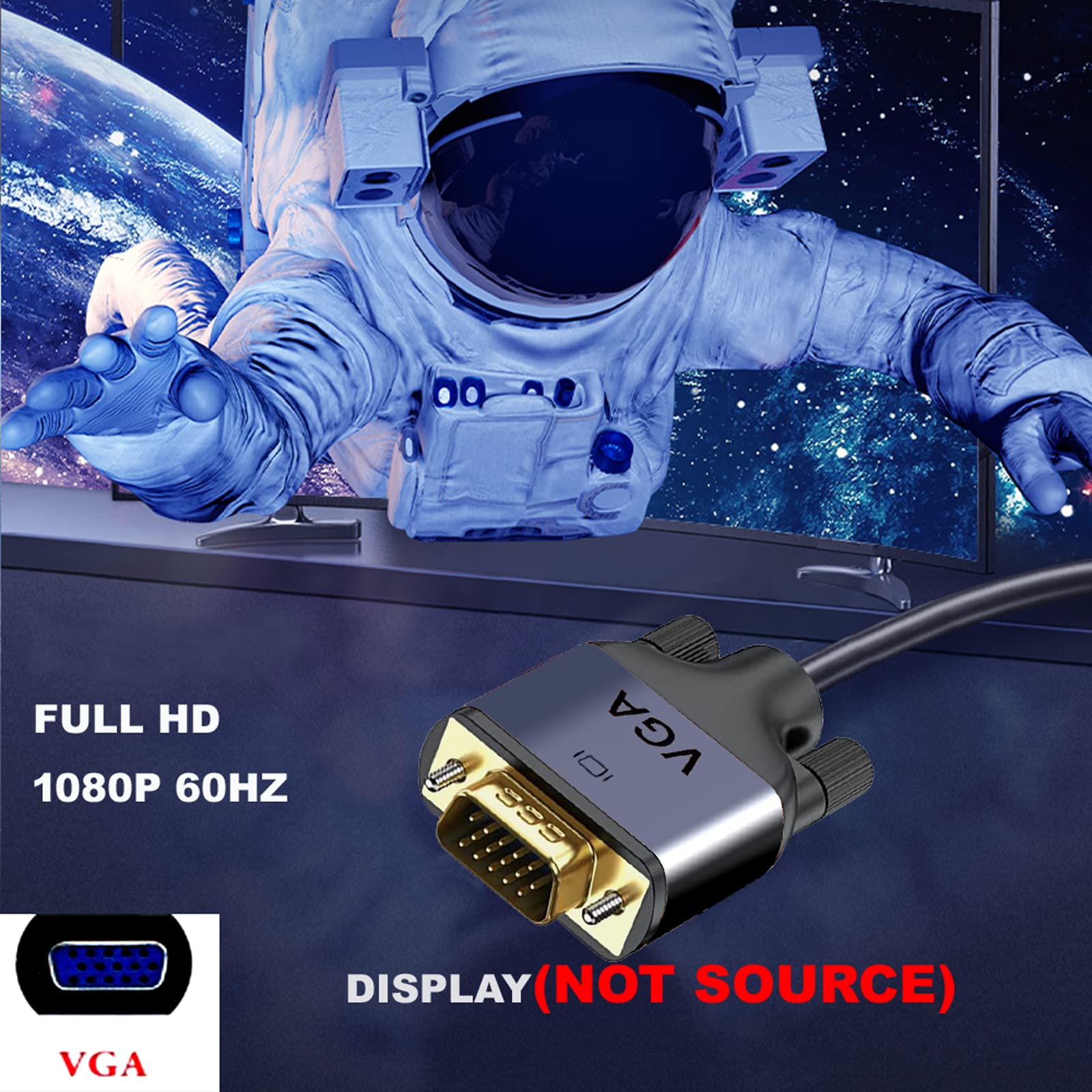 Premium 30Ft HDMI to VGA Cable with Gold-Plated IC - High-Speed Converter for Computer, Laptop, Monitor, Projector, HDTV - Compatible with Raspberry Pi, Roku, Xbox - Perfect for Home Theater, Office Presentations & Gaming Setups (Grey)