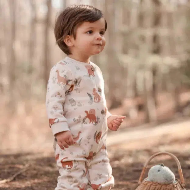 Elegant Baby Organic Fleece Jumpsuit - Dinosaur Family Print | Soft & Cozy Infant Romper for Boys & Girls | Perfect for Playtime, Nursery & Family Outings