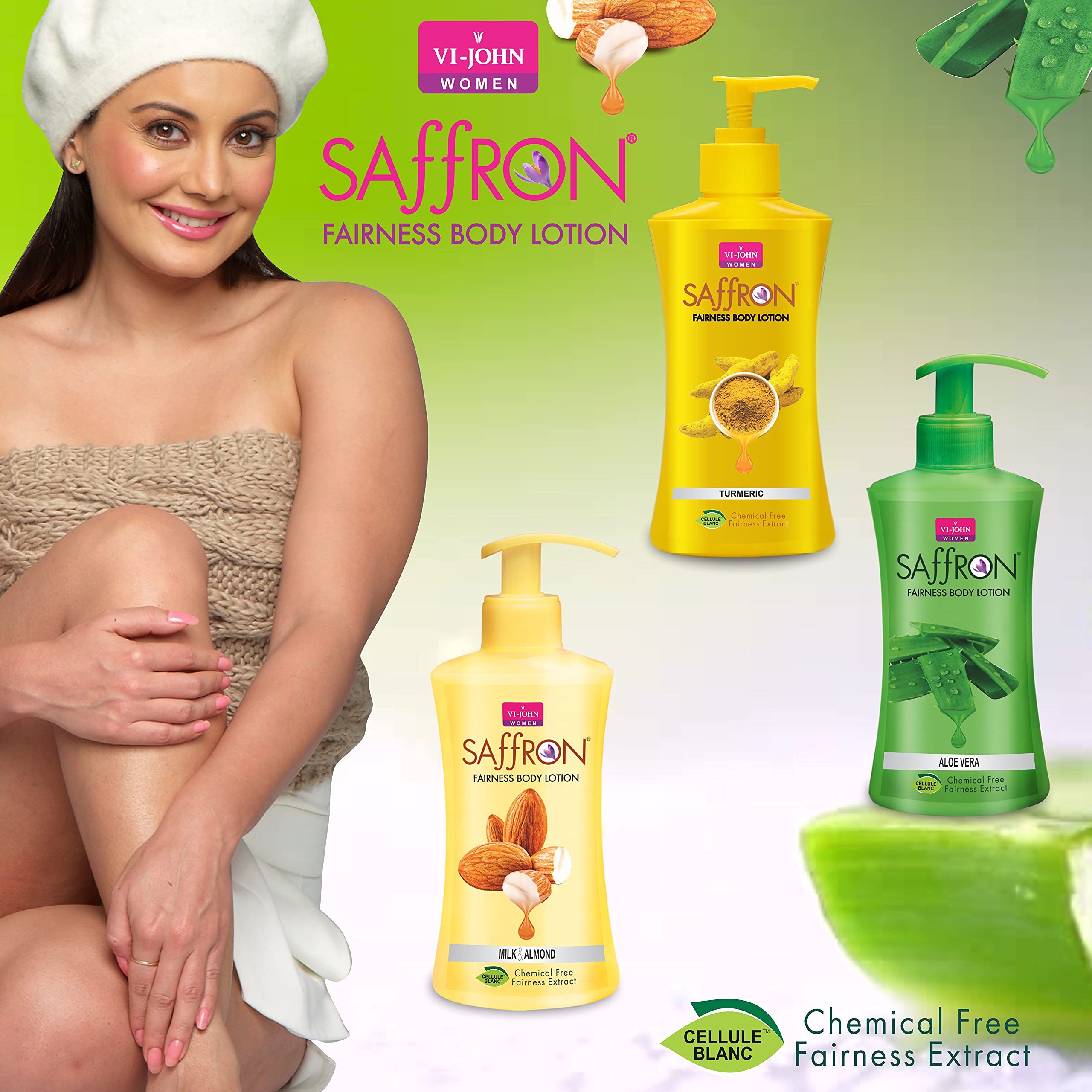 VI-JOHN Body Lotion Gift Set of 3 (250ml Each) - Moisturizing Milk & Almond, Turmeric & Aloe Vera Lotion for Men & Women - All Skin Types - Perfect for Daily Hydration, Dry Skin Care & Gift Giving