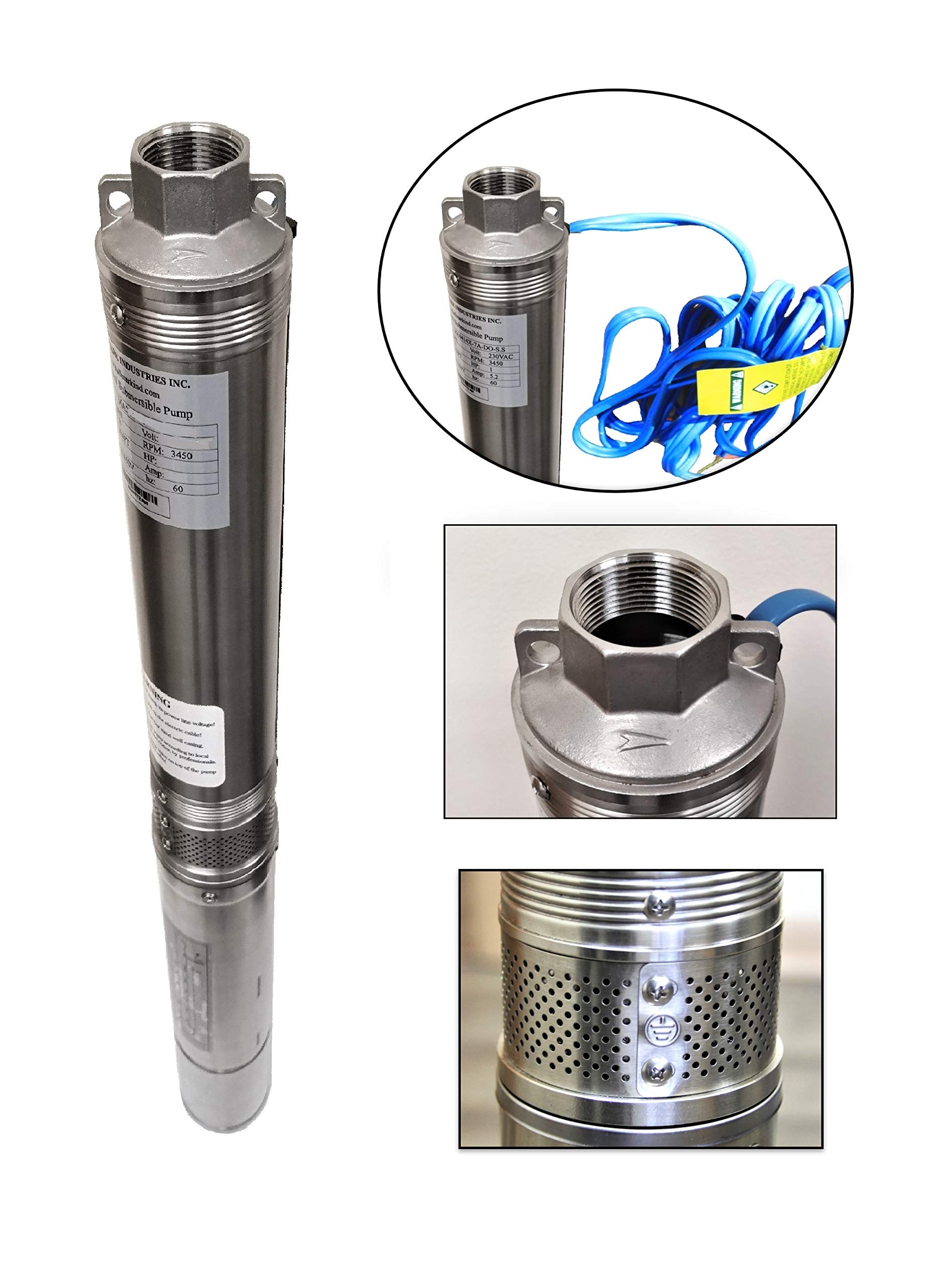 Hallmark Industries SS.MA0460X-9A-230 Stainless Steel Deep Well Pump - 1 HP, 3.5 Inch, 230V/60HZ/1PH, Max 207ft Depth, 25 GPM Flow Rate, 9 Stage - Ideal for Residential Water Supply, Irrigation Systems & Agricultural Use