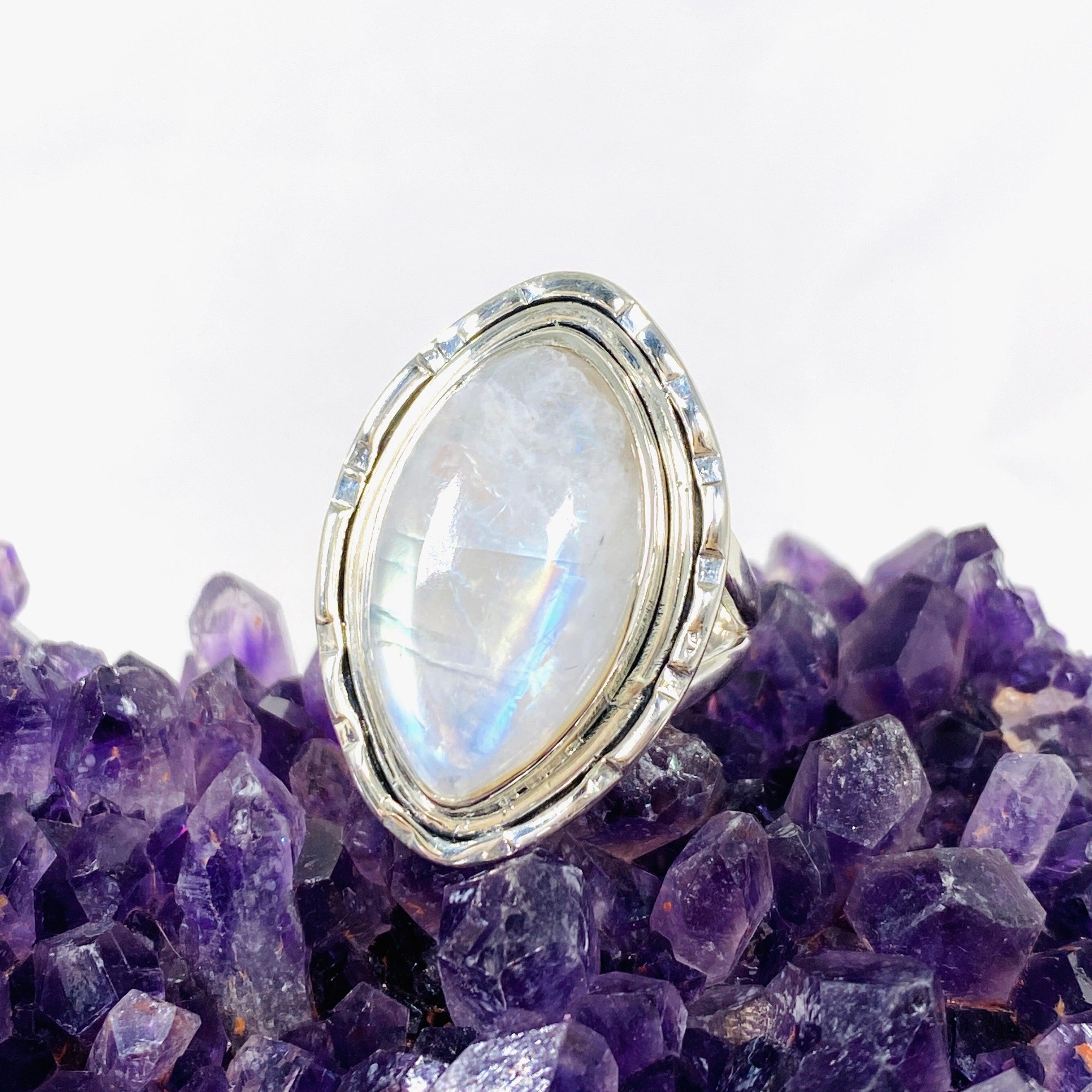Moonstone Marquise Ring Size 8 - Elegant Vintage Jewelry for Women, Perfect for Weddings, Anniversaries & Special Occasions | KRGJ3033