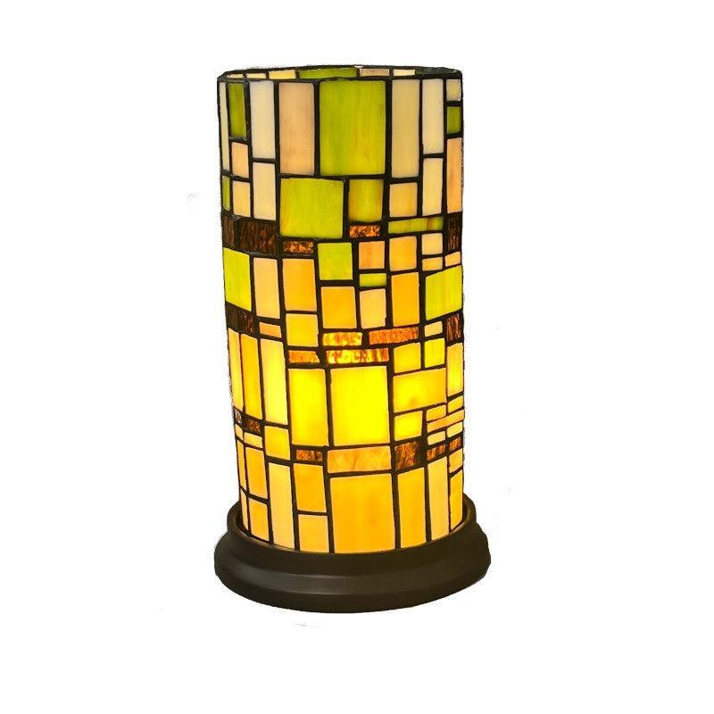 Vintage Tiffany Style Round Table Lamp with Falling Water Design - Stained Glass Accent Lighting for Living Room, Bedroom & Office Decor