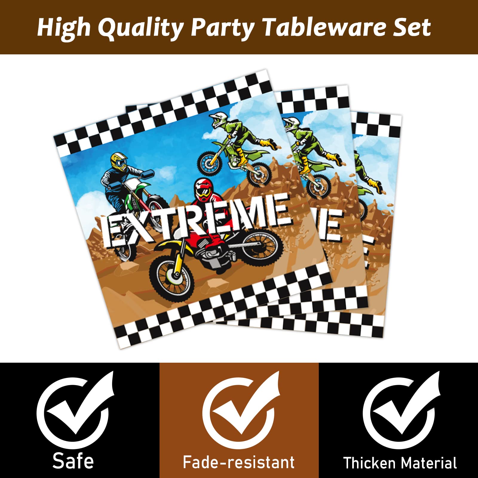 96 Pcs Dirt Bike Themed Party Plates and Napkins Set - Motorcycle Motocross Birthday Party Supplies for Boys, Baby Shower, Tableware Decorations (Serves 24) - Perfect for Kids' Birthday Parties, Motorcycle Themed Events, and Dirt Bike Celebration Decorations