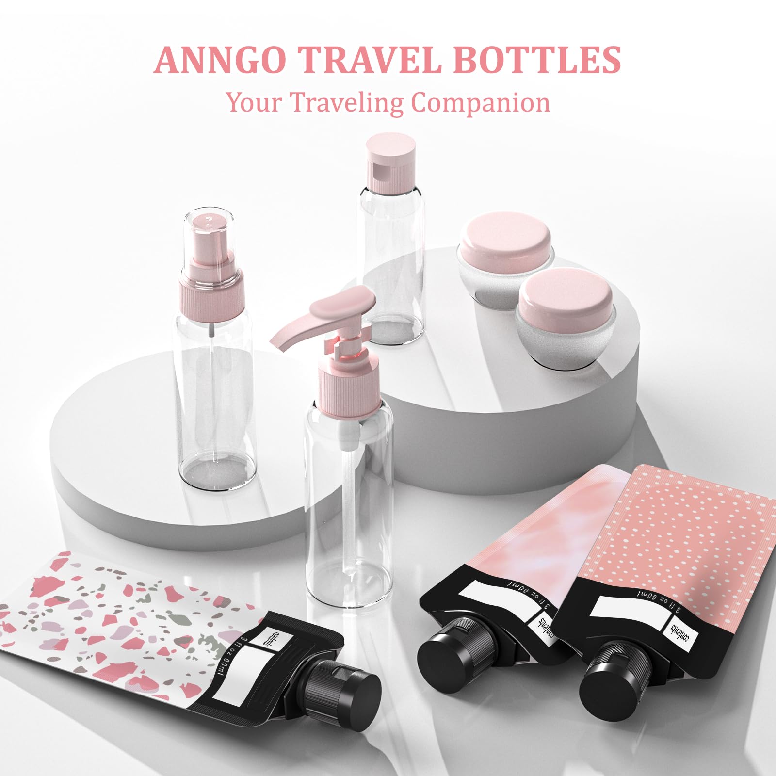 TSA Approved Leakproof Travel Bottles Set (12 Pack) - Pink Cosmetic Containers for Shampoo, Conditioner & Lotion | Perfect for Air Travel, Gym & Vacation Toiletries Organization