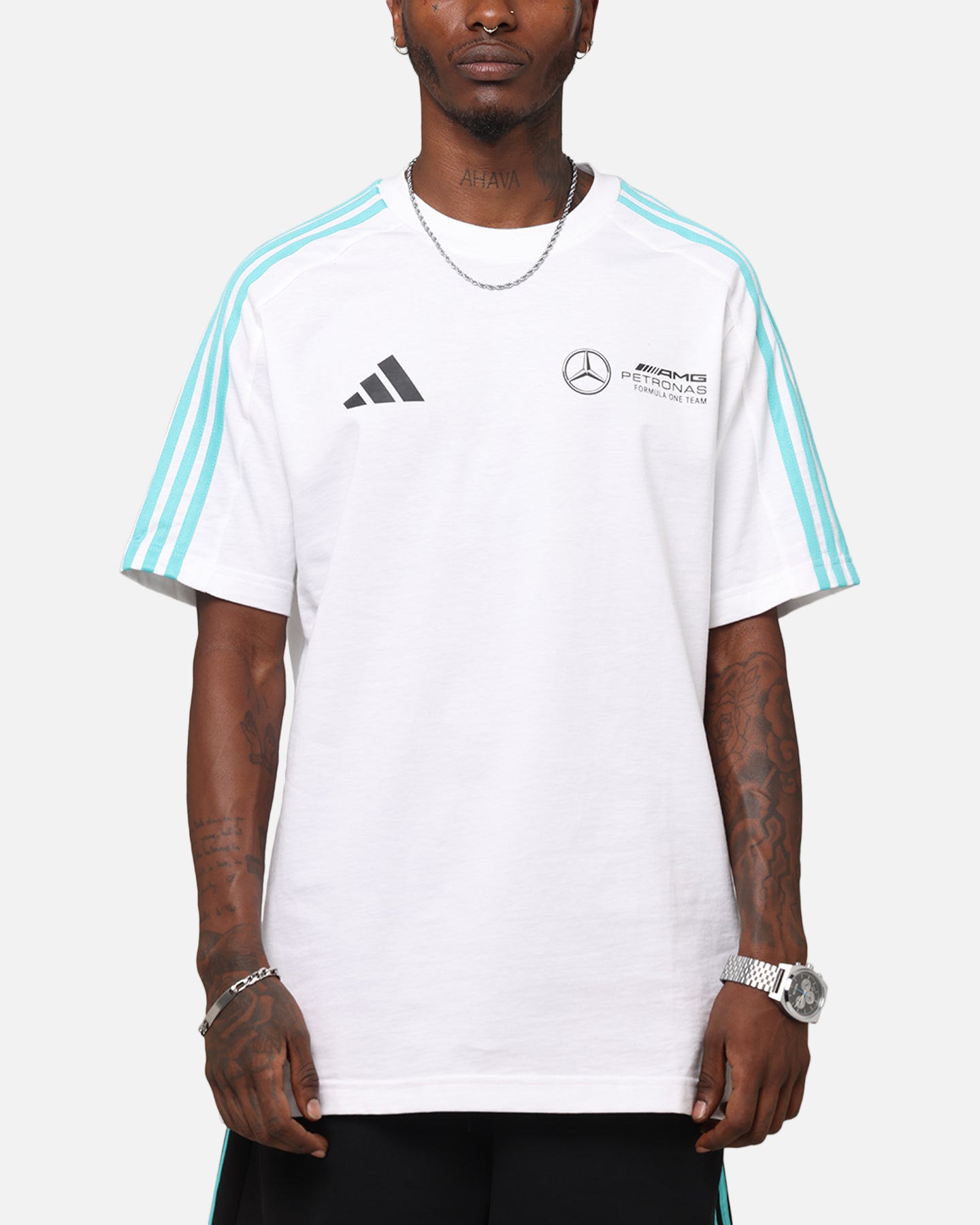 Adidas x Mercedes AMG Petronas Formula One F1 DNA T-Shirt - White - Official F1 Racing Fan Apparel for Men & Women - Perfect for Race Day, Sports Events and Casual Wear