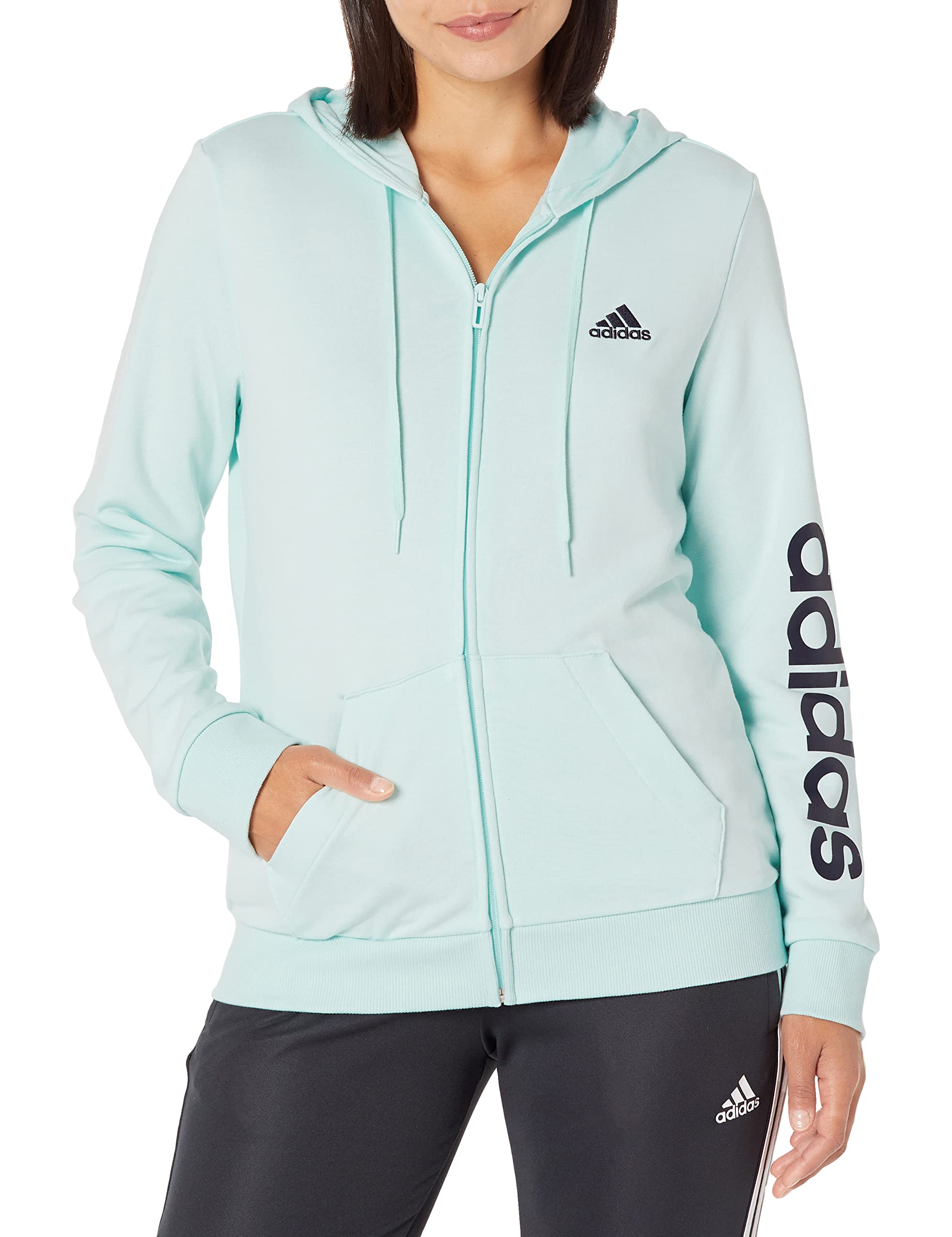 Adidas Women's Essentials Logo Full-Zip Hoodie - Lightweight Fleece Jacket for Casual Wear, Gym & Outdoor Activities