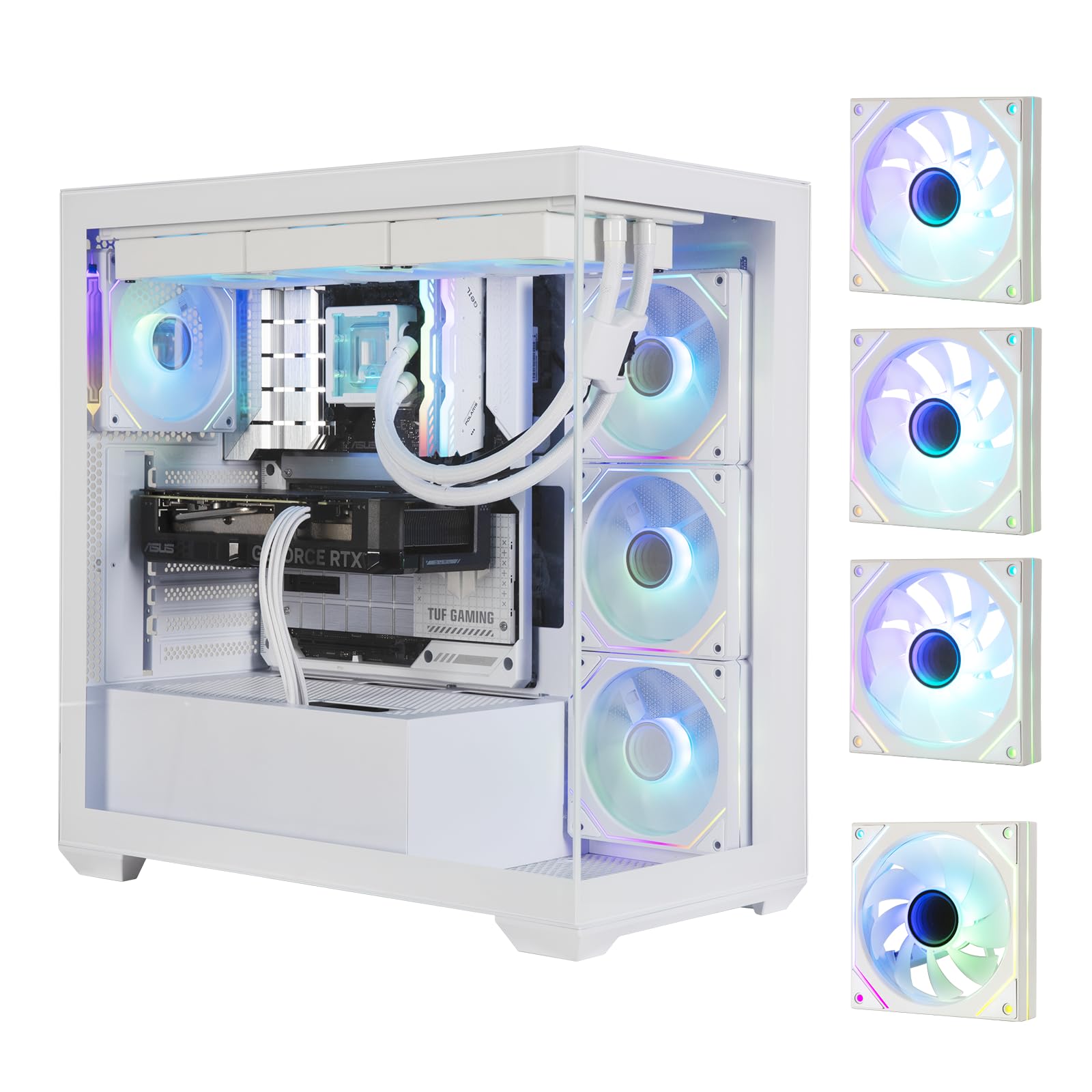 BITFENIX CETO High Airflow PC Gaming Case - White Panoramic Tempered Glass, Reverse ATX Motherboard Compatible, 4x Infinity Mirror ARGB Fans (3x Reverse), Supports 360mm AIO & 410mm GPU - Perfect for Gaming Rigs, Streaming Setups & Custom PC Builds