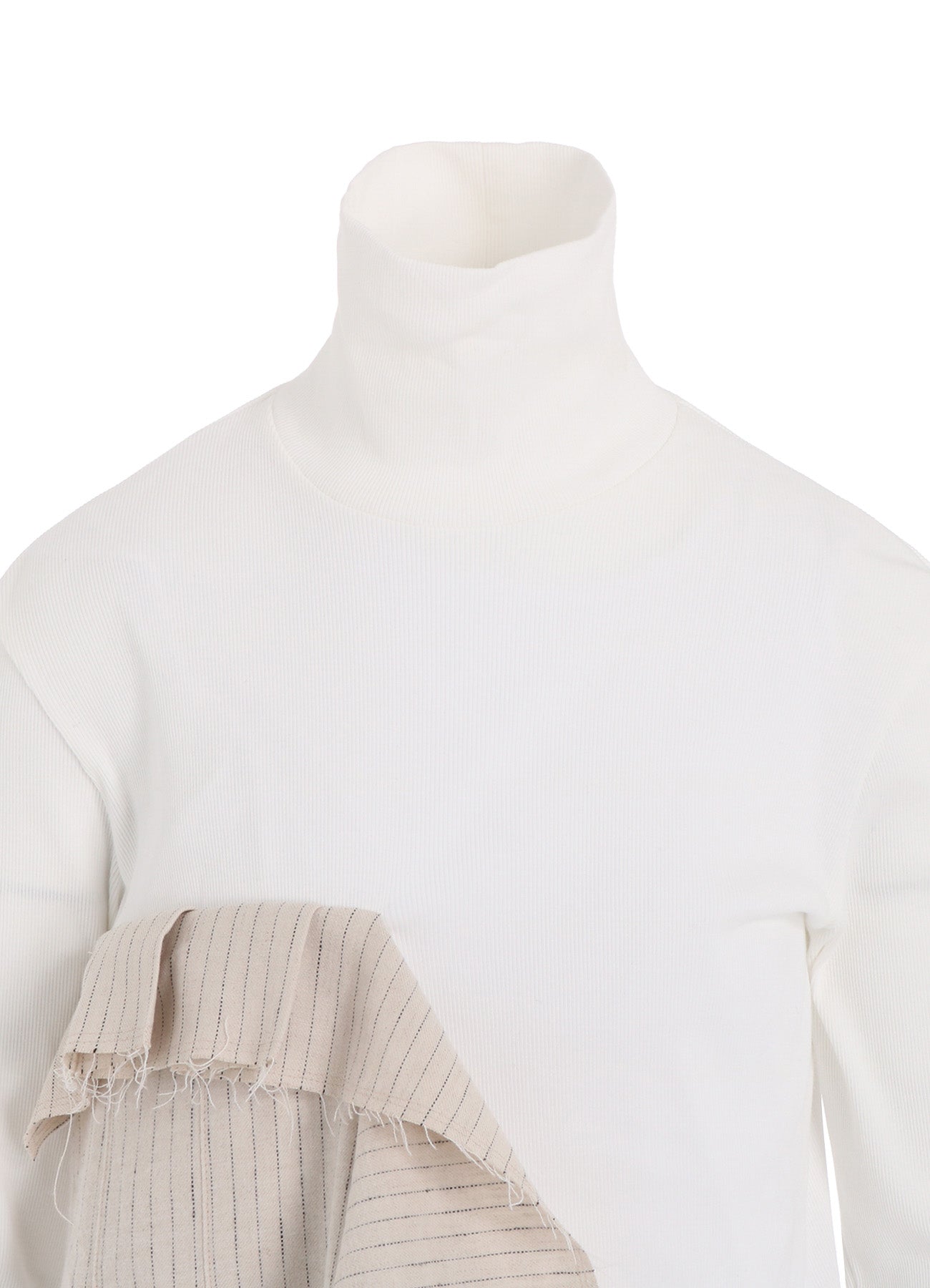 Premium Cotton Rib Jersey Long Sleeve High Neck T-Shirt with Pleated Stripes - Women's Fashion Basic Top for Casual Wear & Layering