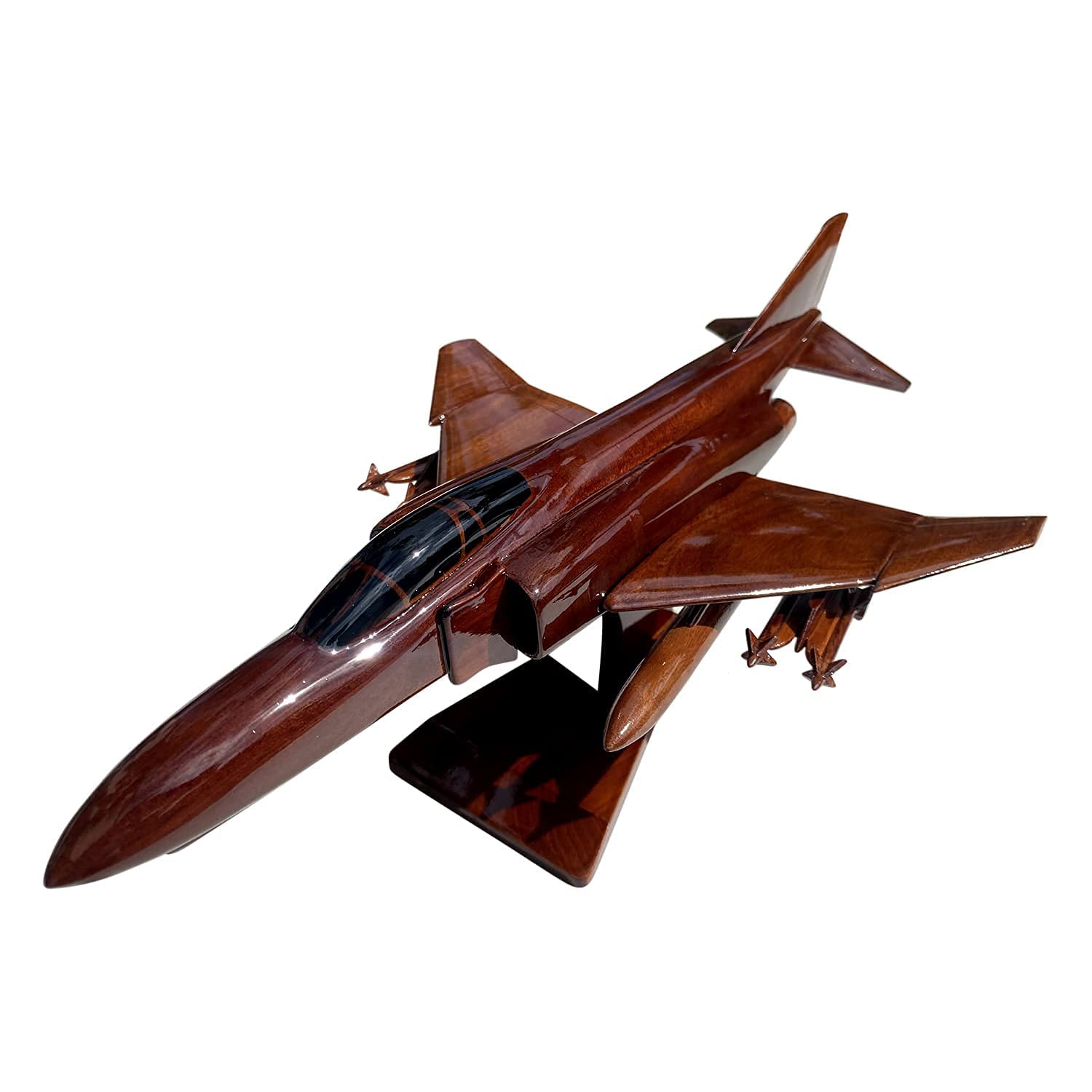 F4 Phantom Fighter Jet Mahogany Wood Desktop Model - Perfect for Office Decor, Aviation Enthusiast Gifts & Military Collectors Display